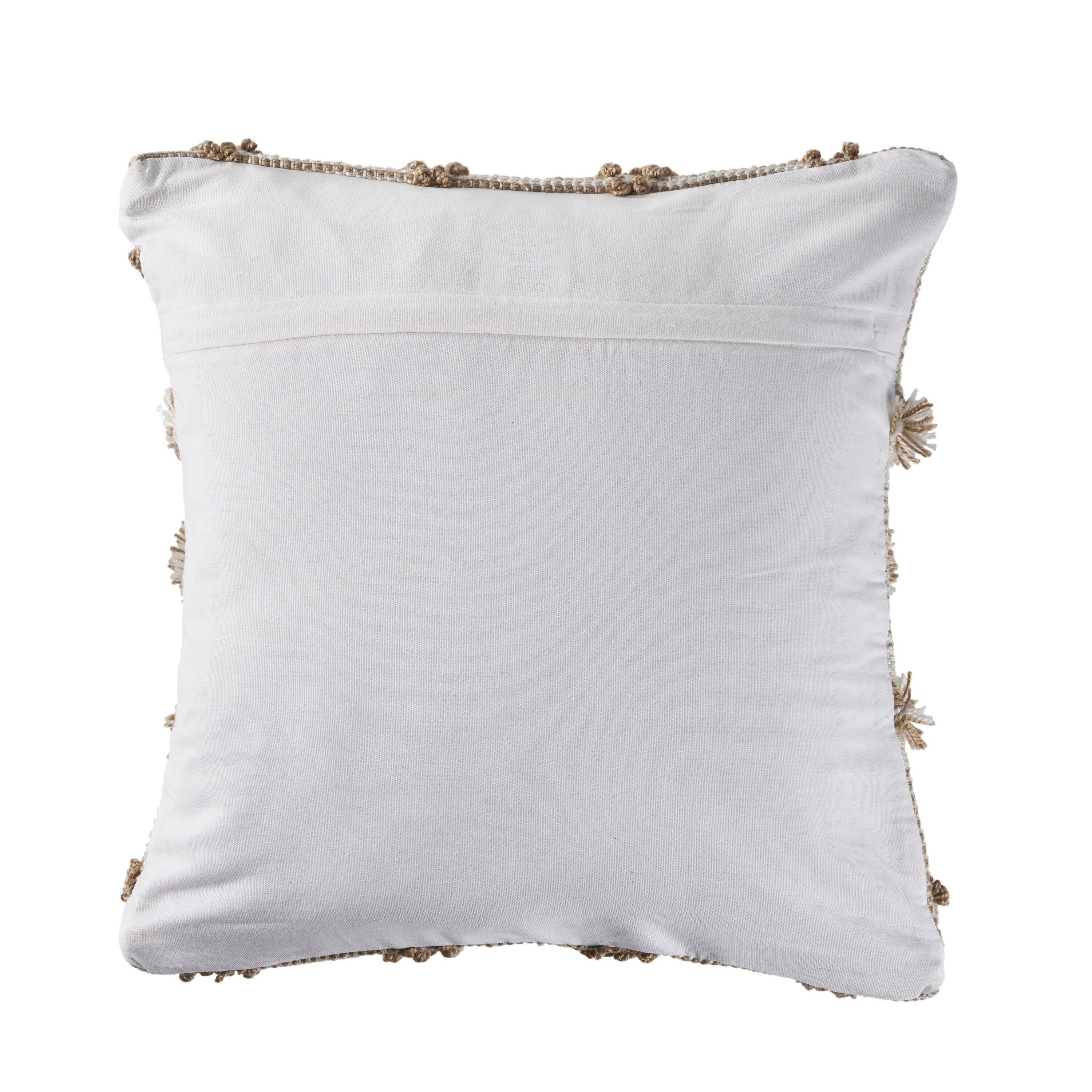 Neutral Beige and Cream Pom Pom Geometric Square Pillow