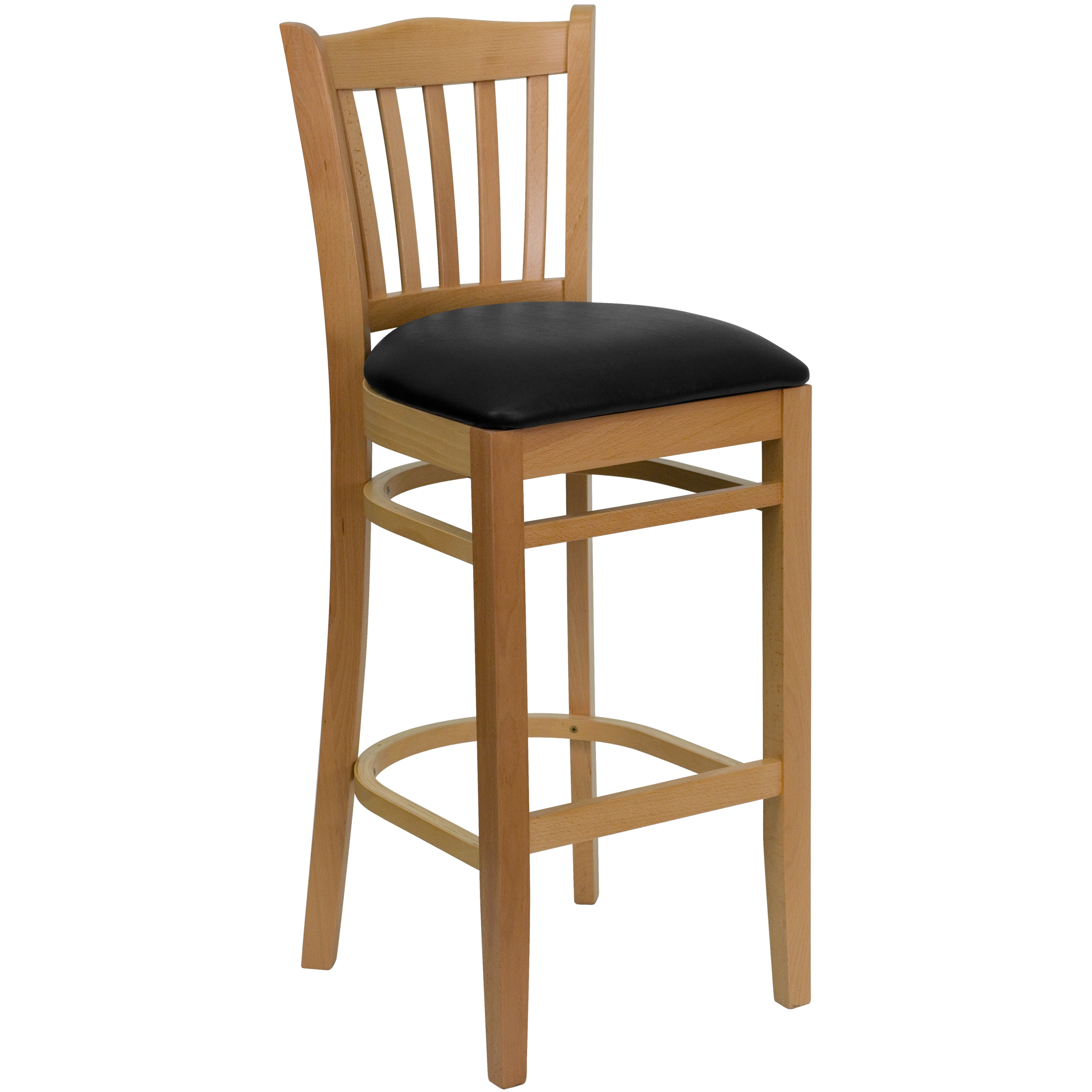 Flash Furniture 812581016680 Black Vinyl Seat/Natural Wood Frame 31.0-in H Bar height Square seat Upholstered Wood Bar Stool and Back
