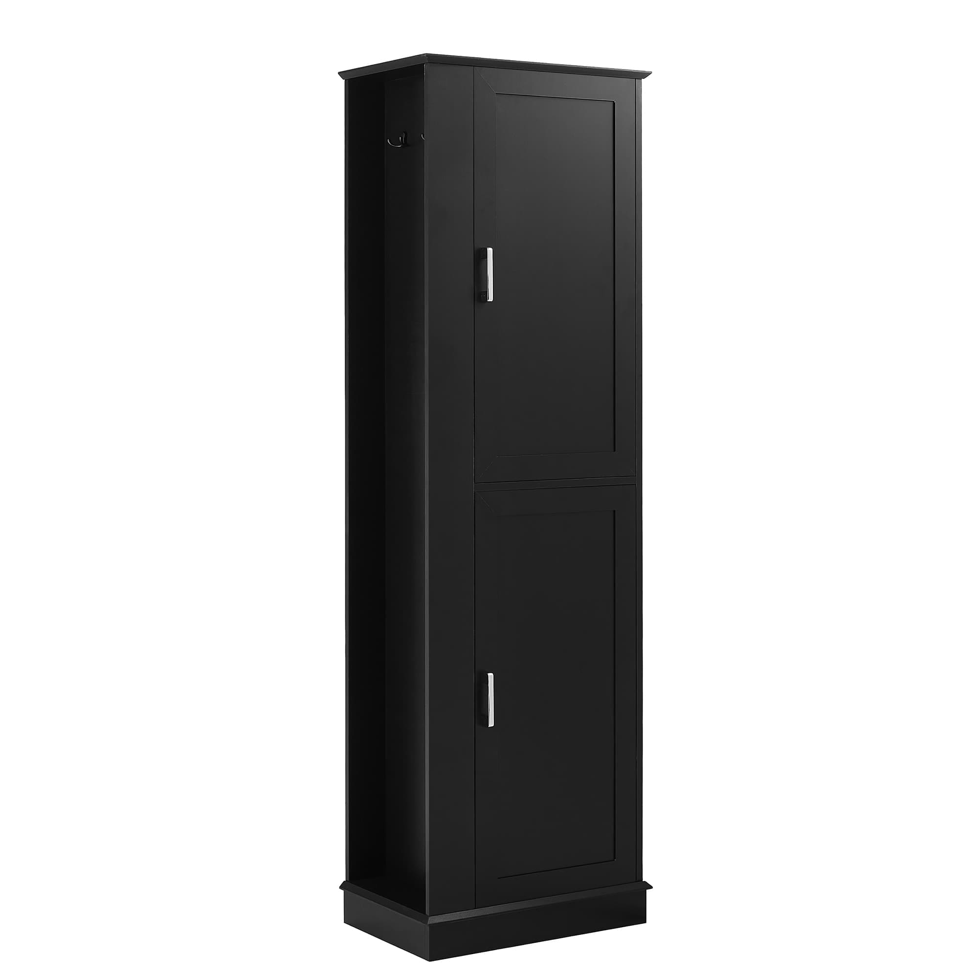 Vynxaria  21 W x 14 D x 68 H Black MDF Freestanding Linen Cabinet with 2 Side Hooks 6-Tier Storage Anti-Toppling in Black