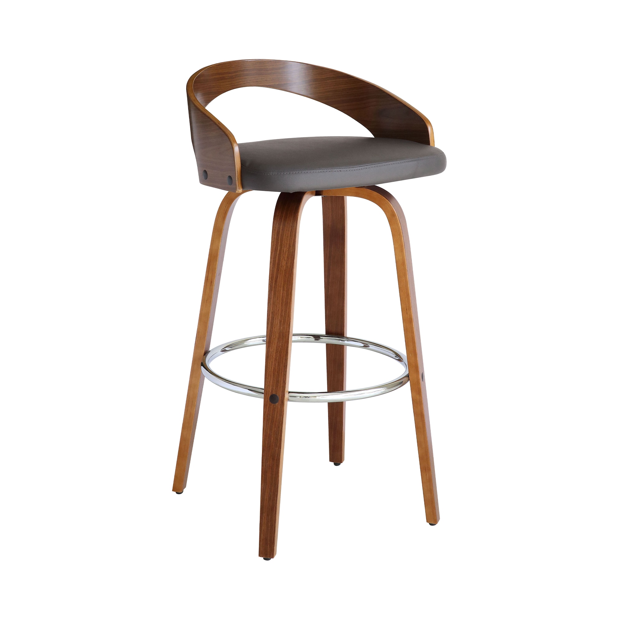 Armen Living LCSOBAGRWA30 Sonia Gray 30.0-in H Bar height Bucket seat Upholstered Swivel Wood Bar Stool and Back
