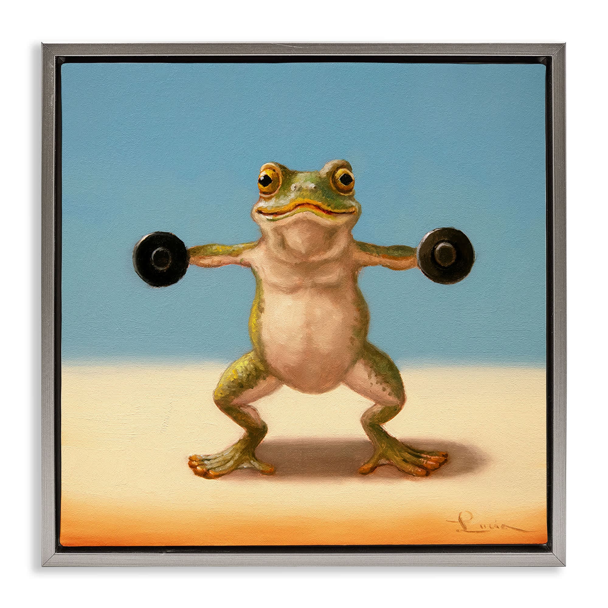 Stupell Industries BS-776-FFL-24X24 Exercise Weights Frog Gray Framed Floater Canvas Wall Art By Lucia Heffernan 25 x 25