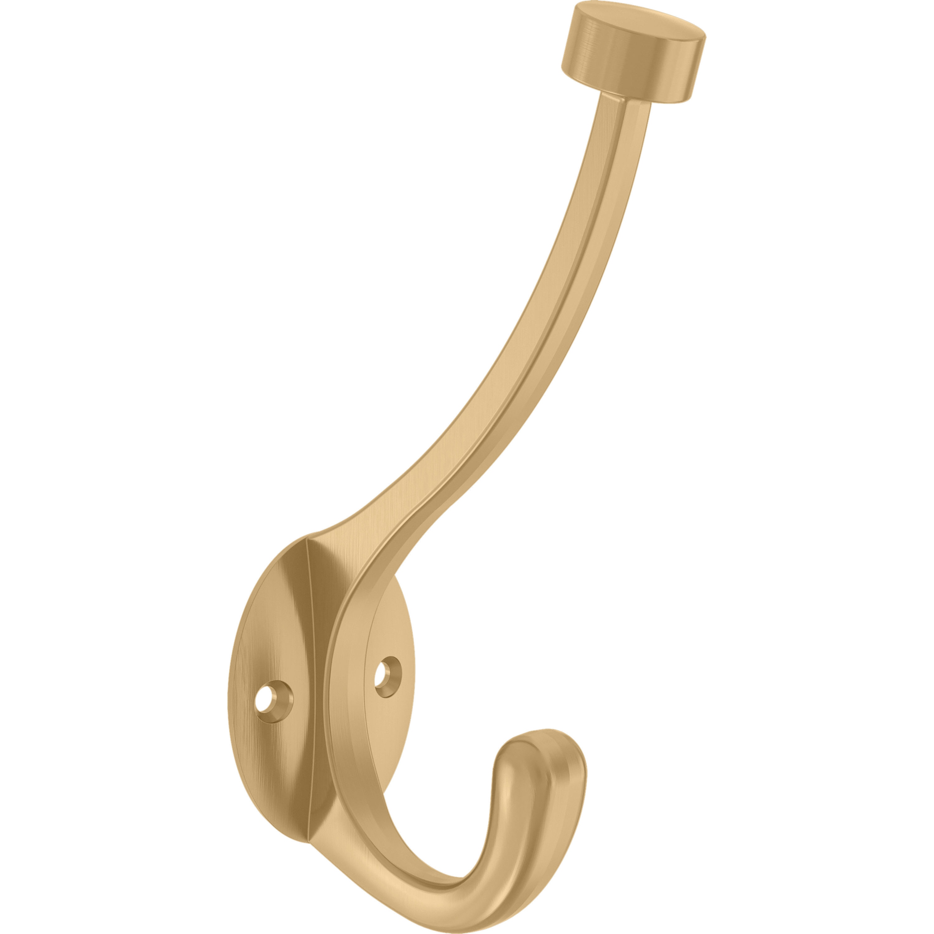 Brass coat with brand On the front, hook fastener bottomfound brass metal,  cast brass coat hook Curve hook with point above collar. Wall plate with  two outstanding ears above the center piece.