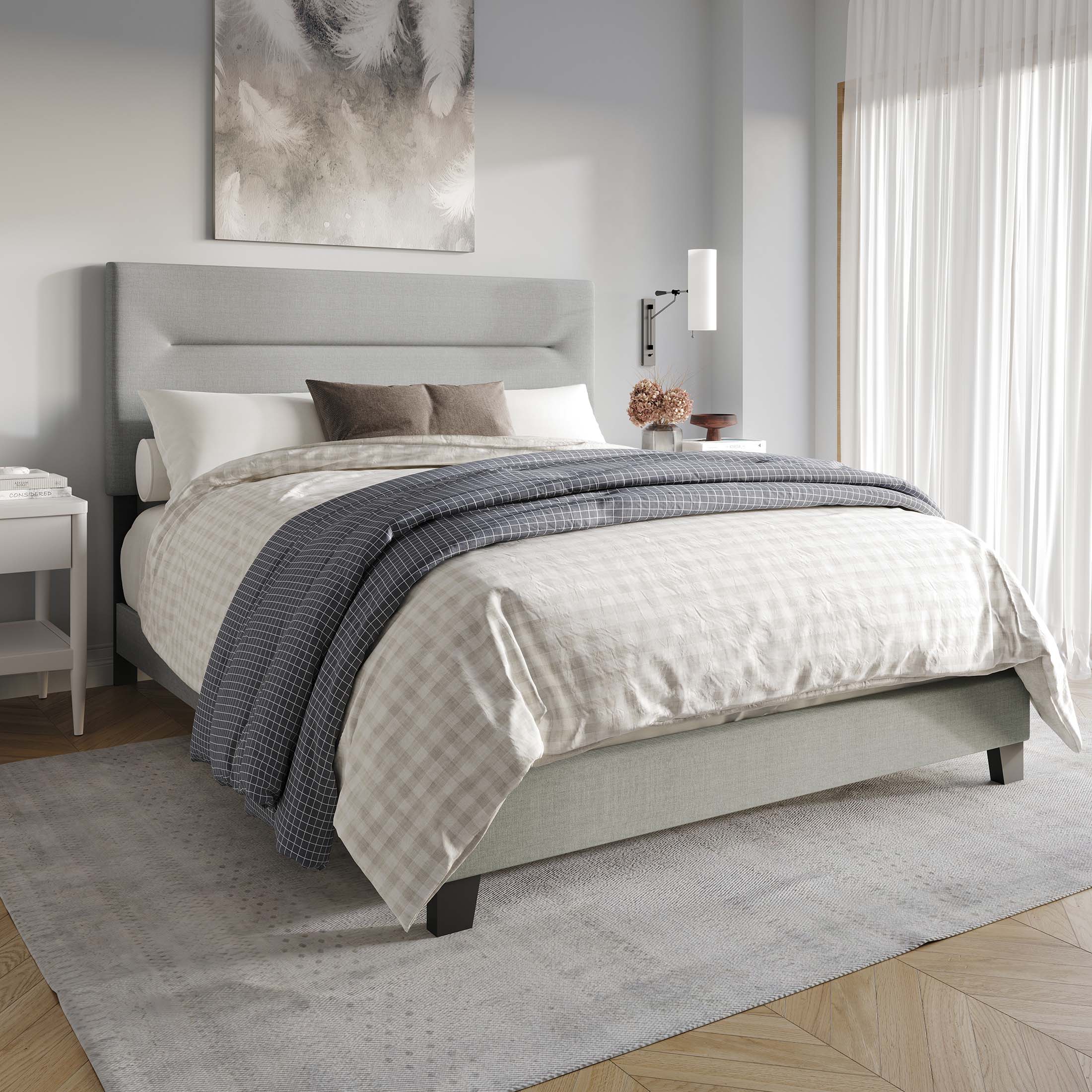 CasePiece C8452TUB-GY-LN Gray Twin Wood Upholstered Bed
