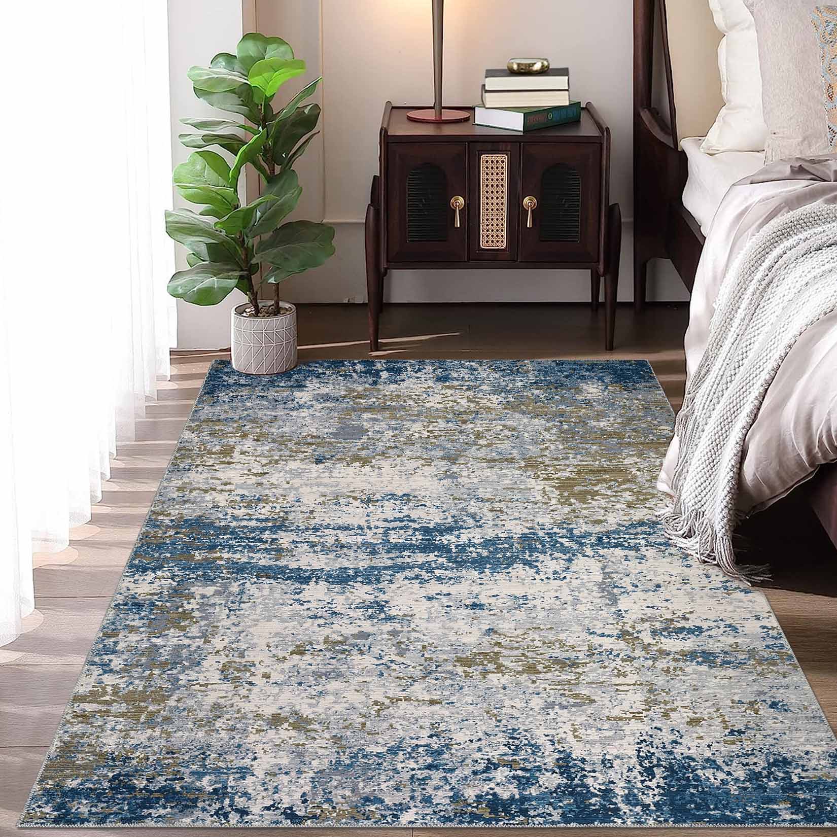 Garvee YXY-LO-PHO-134ZYOWQ 9 x 12 (ft) Loomed Polyester Blue/Taupe Rectangular Indoor/Outdoor Abstract Mid-Century Modern Machine washable Area rug