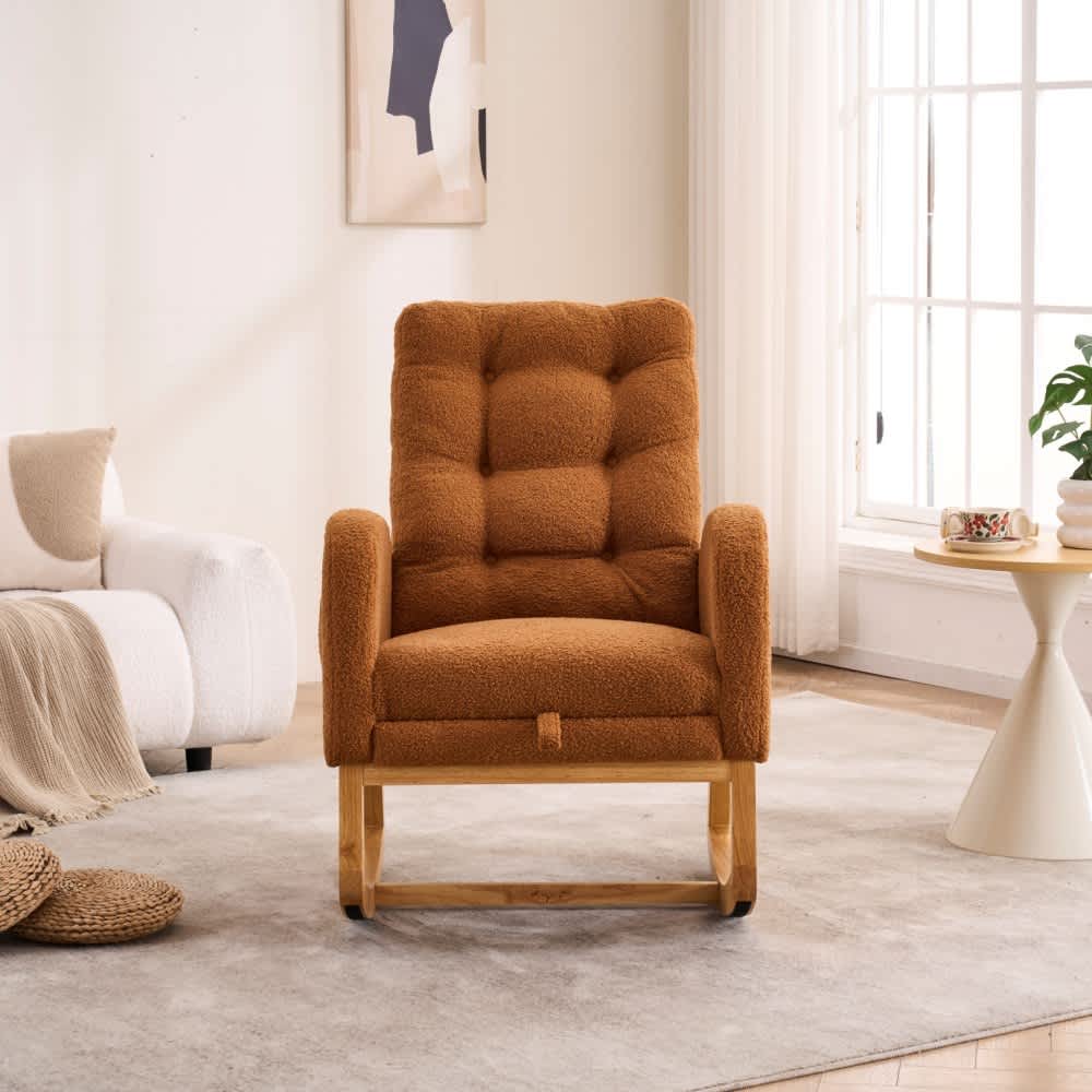 Coolbibila Caramel Teddy Nursery Rocking Chair with Footrest Plush High ...