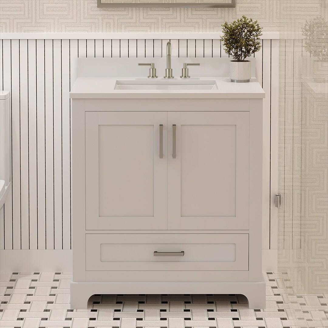 Ayna Decors Maya 30-in White Undermount Single Sink Bathroom Vanity with White Quartz Top (Fully Assembled)