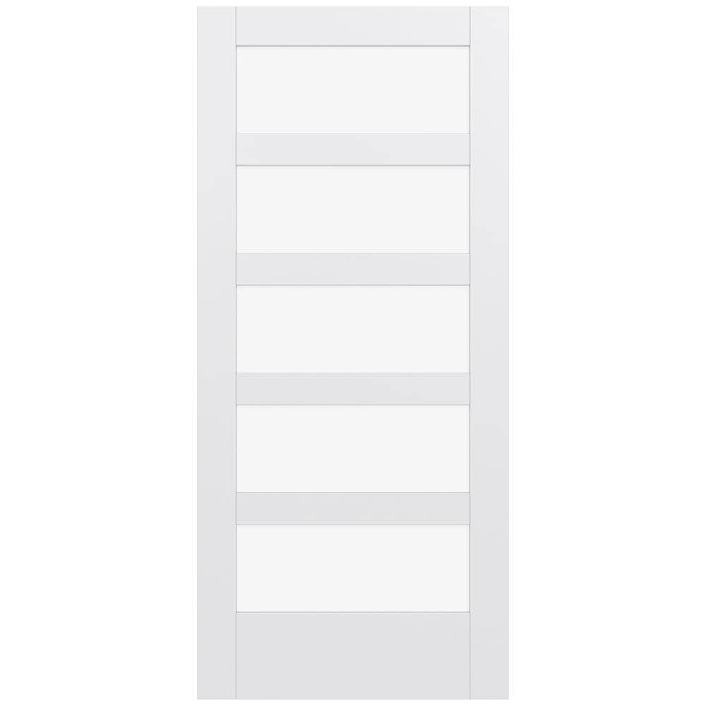 JELD-WEN LOWOLJW221100417 MODA 1055W 36-in x 80-in Primed 5-panel equal Clear glass Smooth Solid core Primed MDF Slab Door