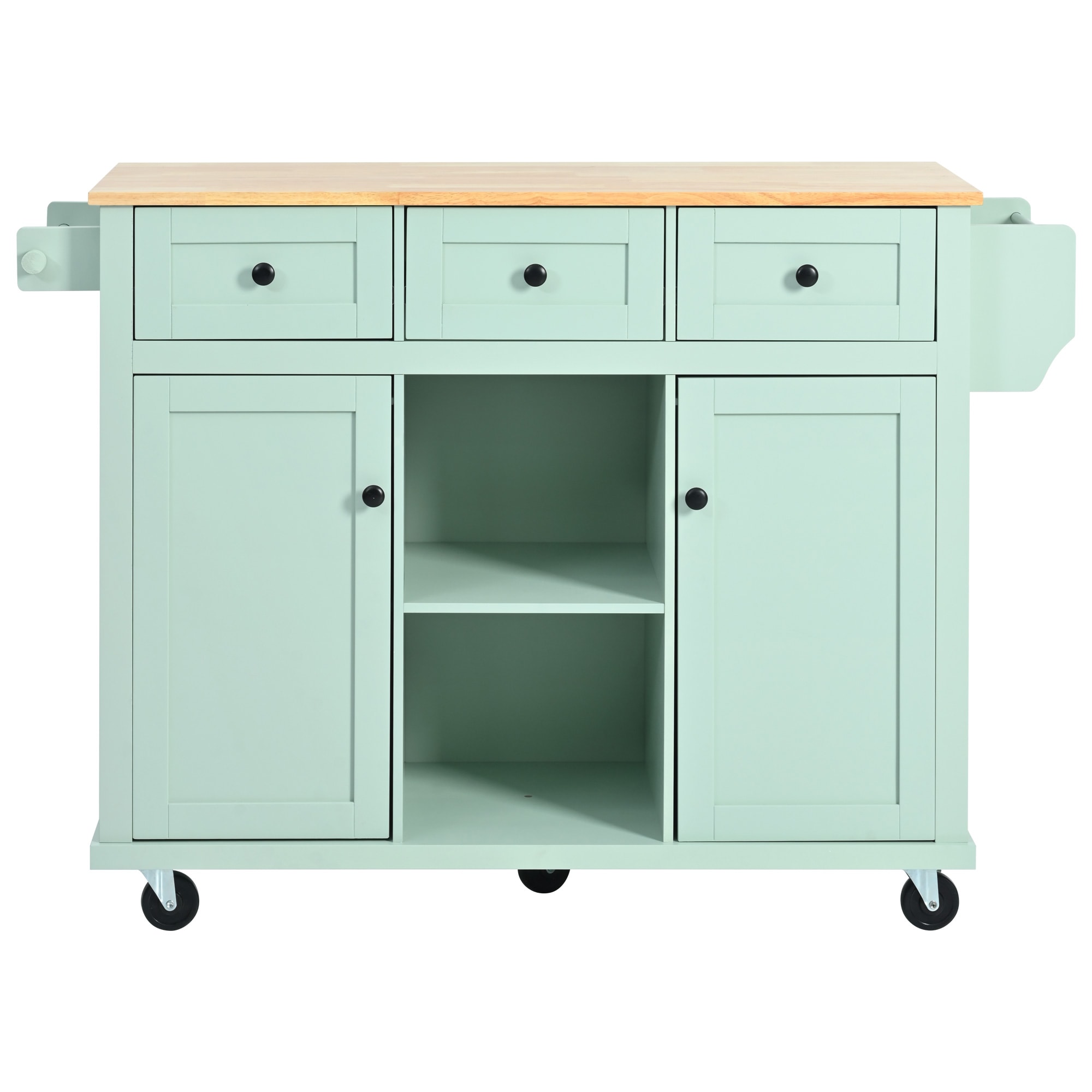SINOFURN Blue Mdf Base with Wood Top Rolling Kitchen Island (17.7-in x 53.1-in x 37.2-in)