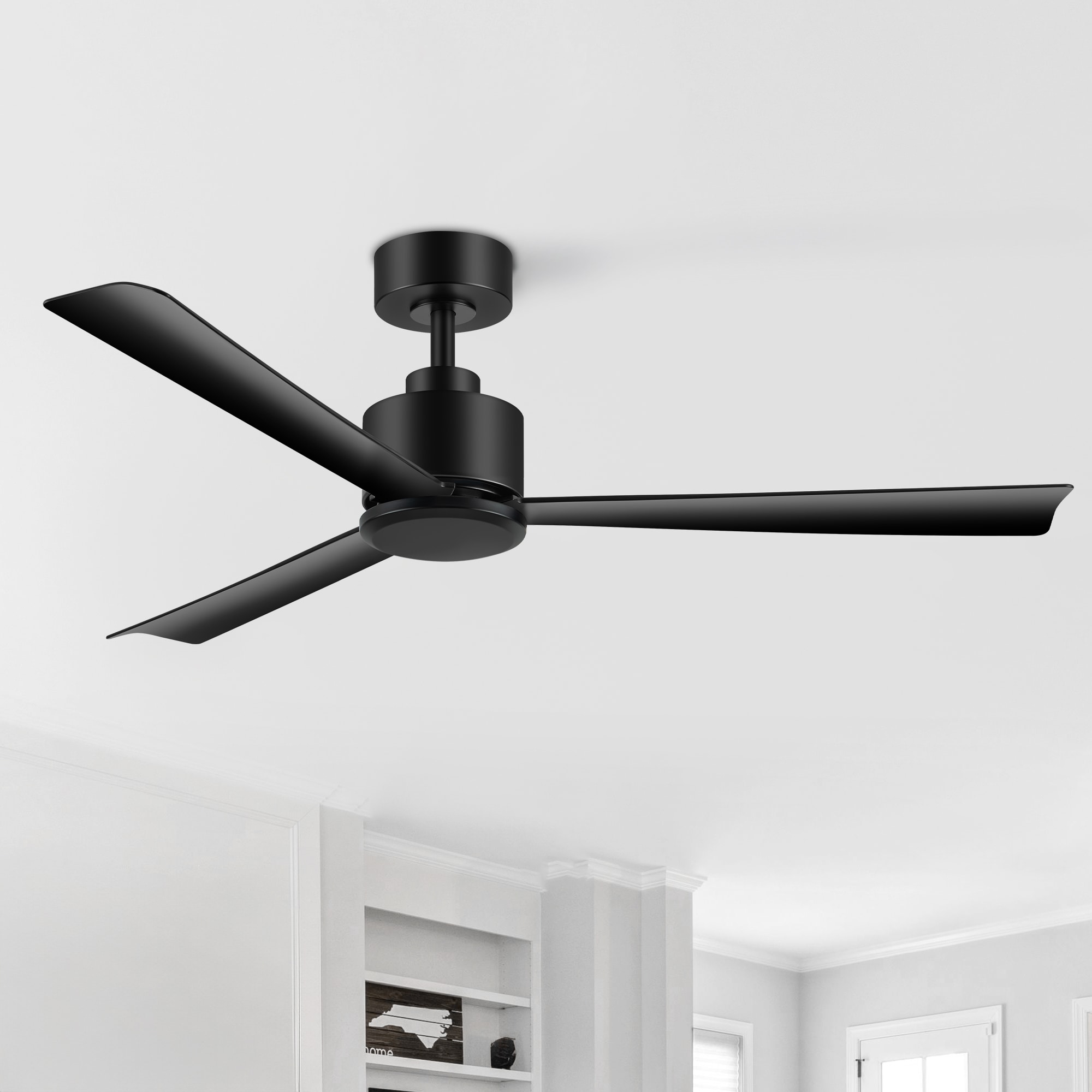 Breezary 30024-AB-NL 52-in Matte Black with Black Blades Propeller Ceiling Fan Without Light - Remote Included ( 3 -Blade )