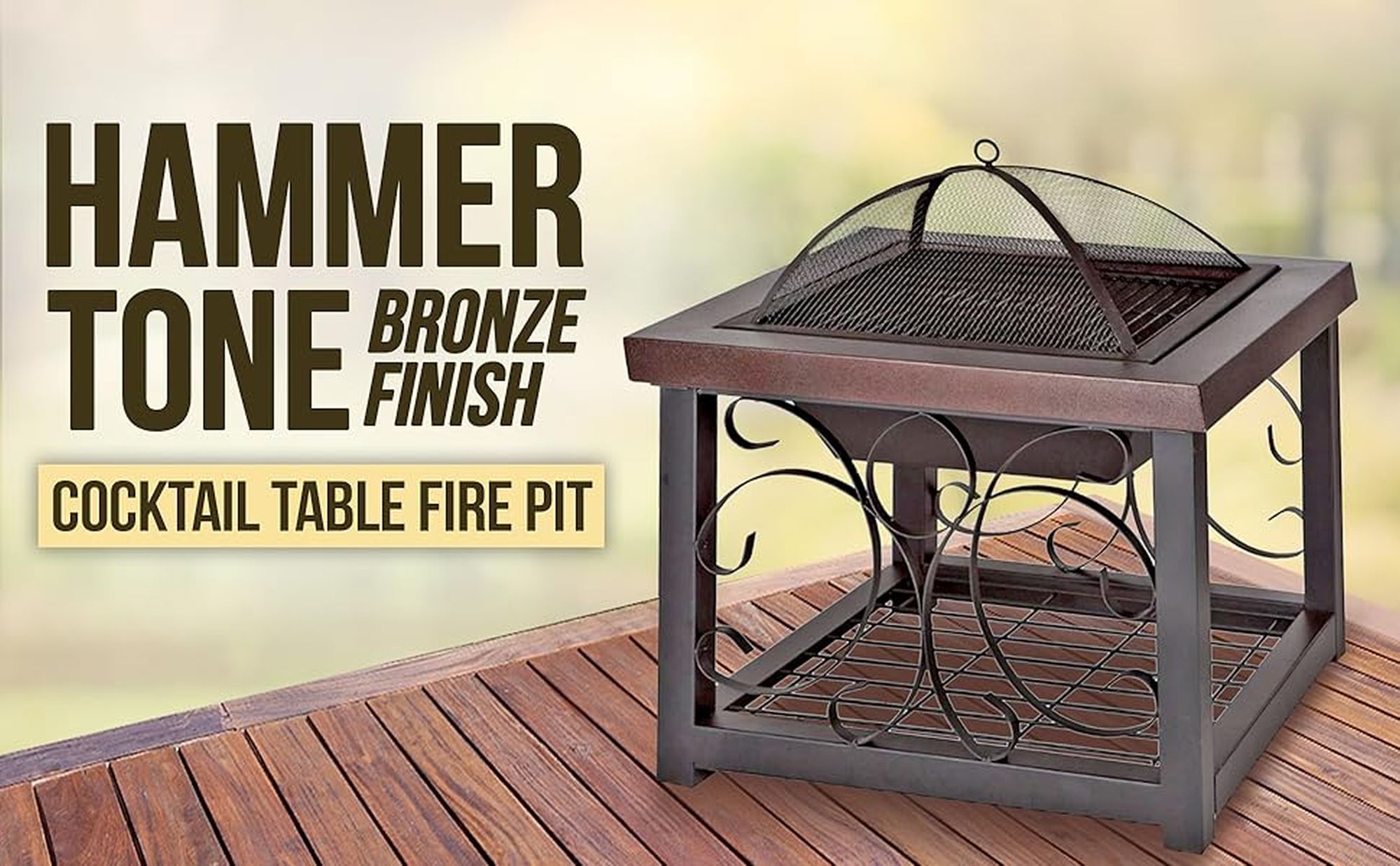 30" Bronze Wood Fire Pit Table with Storage Rack