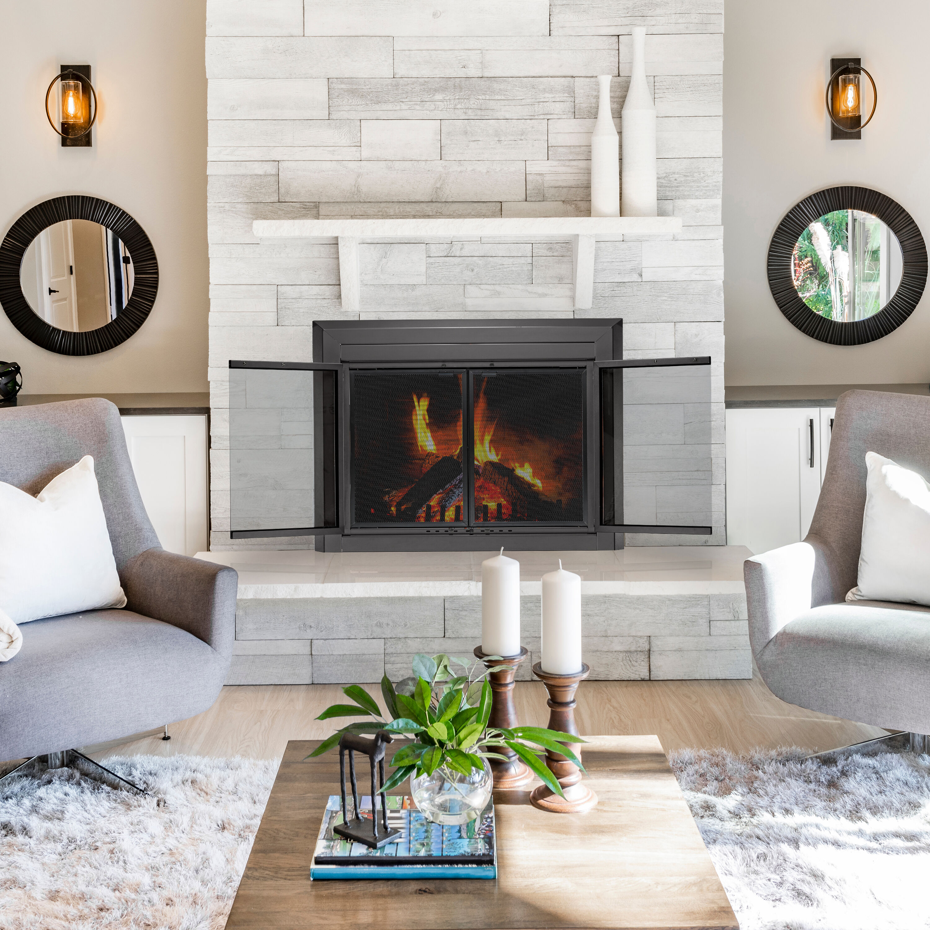 allen + roth FPDS102SLV Glass-Fireplace-Doors - View #2