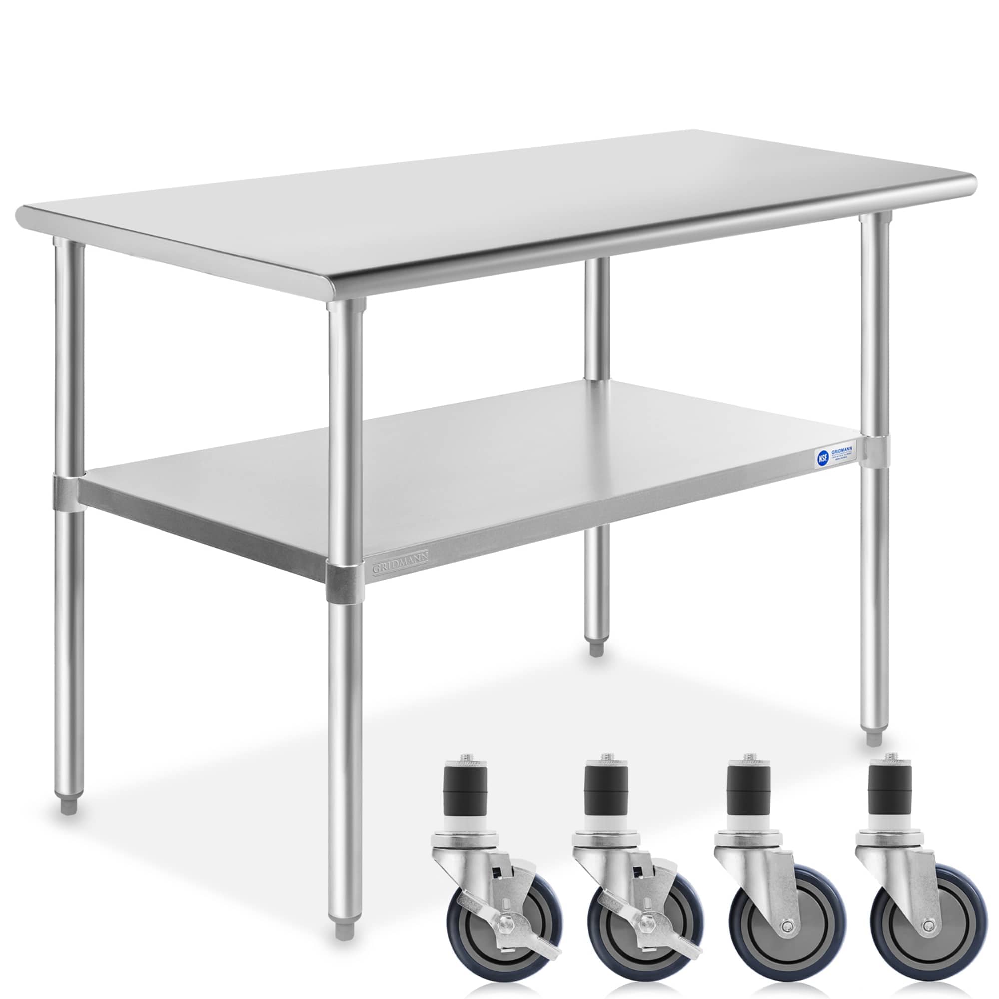GRIDMANN GR06-WT2448-CT4W. 48 x 24-in NSF Stainless Steel Prep Table with Casters