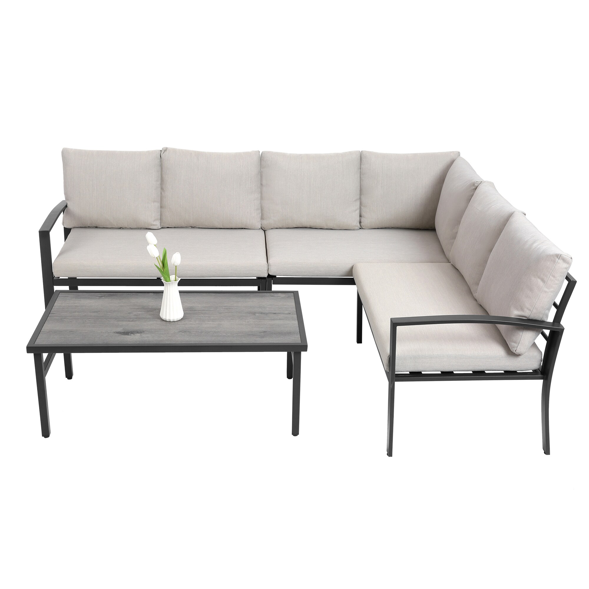JIMSMAISON BOHFPCS02BEG 4-Piece 2 Patio Sofa Conversation Set with Tan Cushions