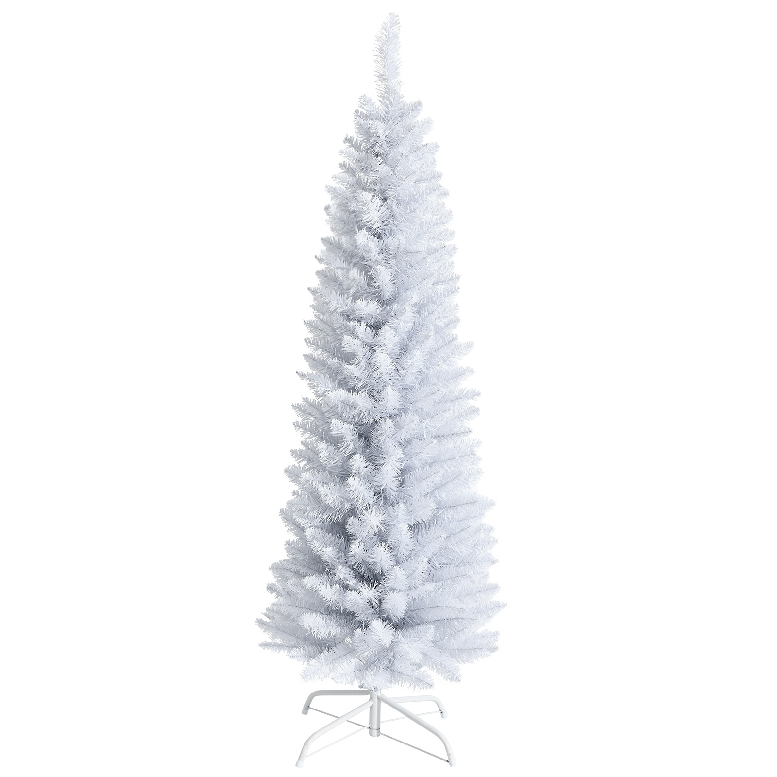 SUGIFT 5-ft Slim White Artificial Christmas Pencil Tree with 240 Branch Tips and Folding Metal Stand