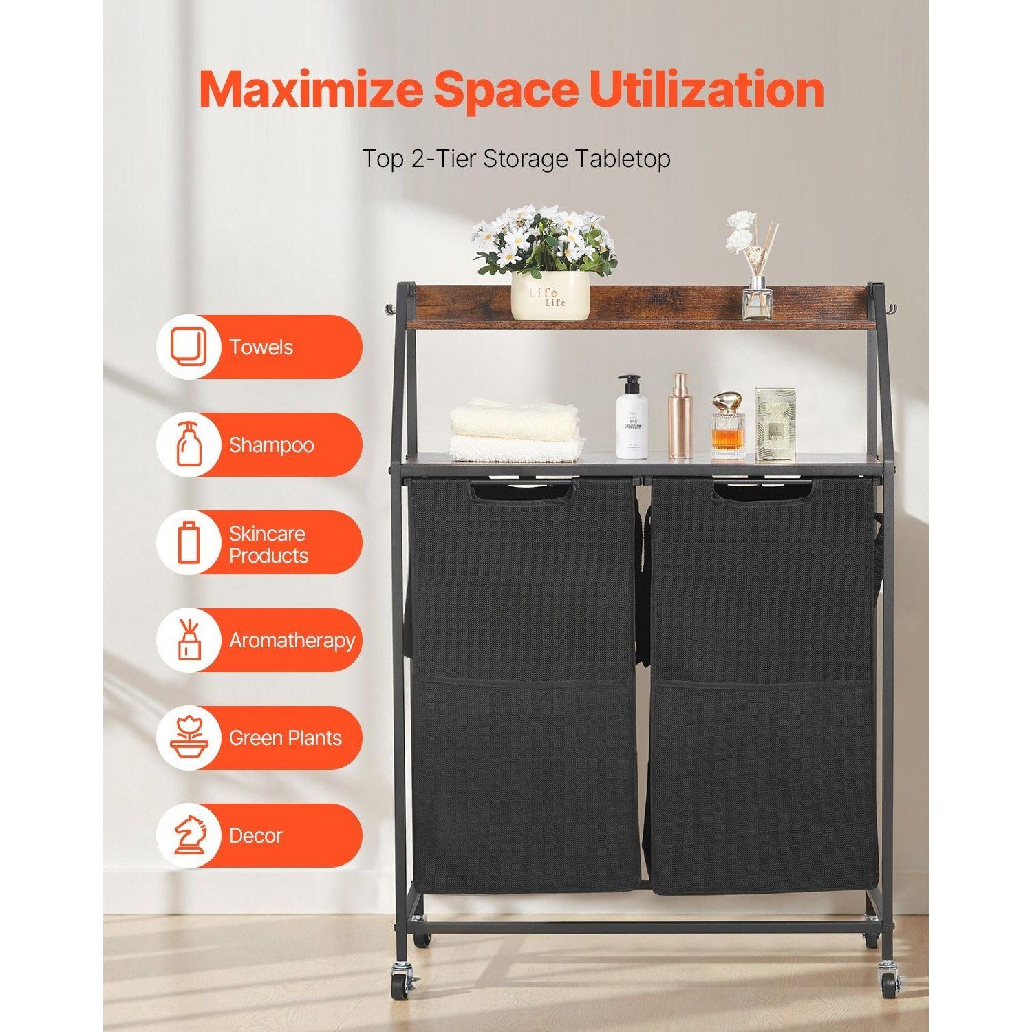 Slickblue Laundry Hampers and Baskets 2 Unit Black Fabric Carbon