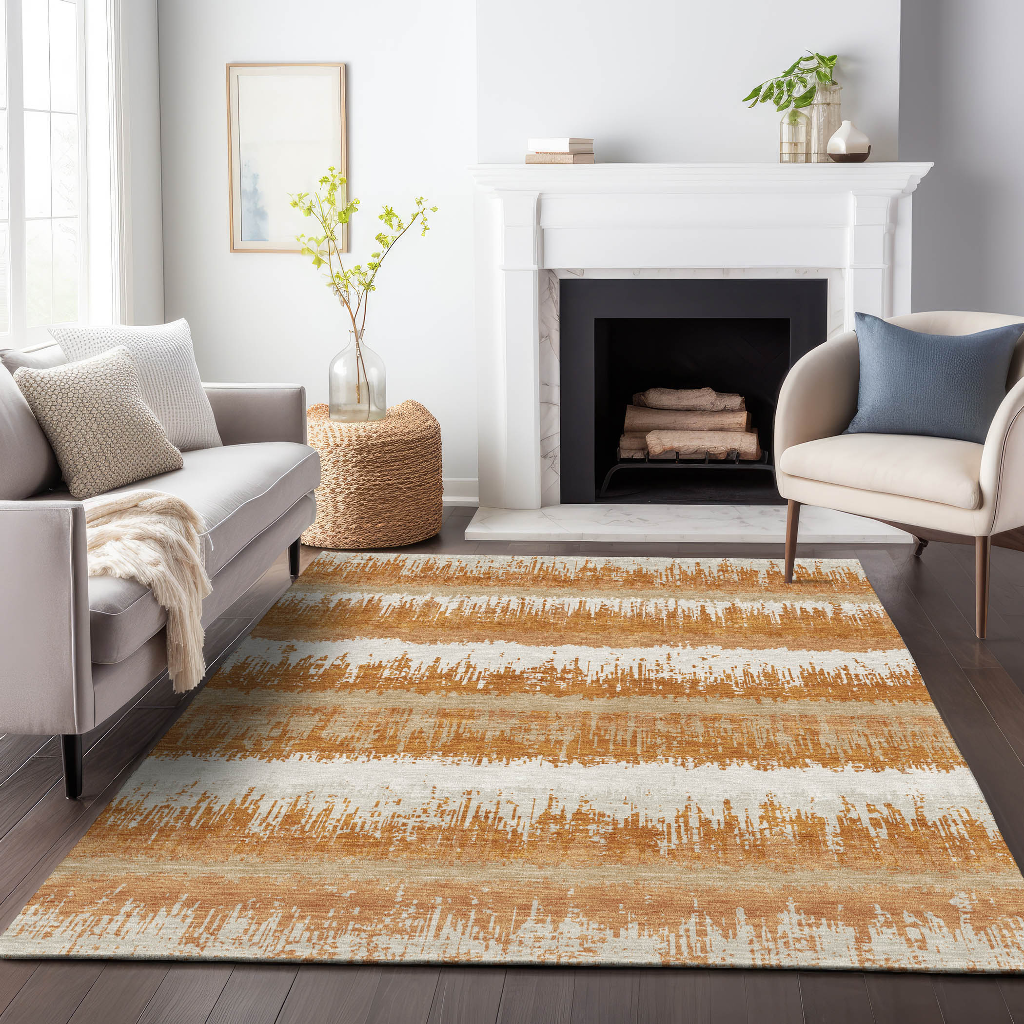 Addison Rugs ACN1013CP5X8 Chantille ACN1013CP 5 x 7 (ft) Polyester Copper Rectangular Indoor/Outdoor Geometric Machine washable Area rug