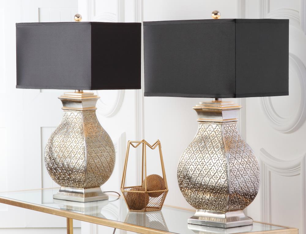Malaga 29 Inch Silver Resin Table Lamp Set with Black Shades