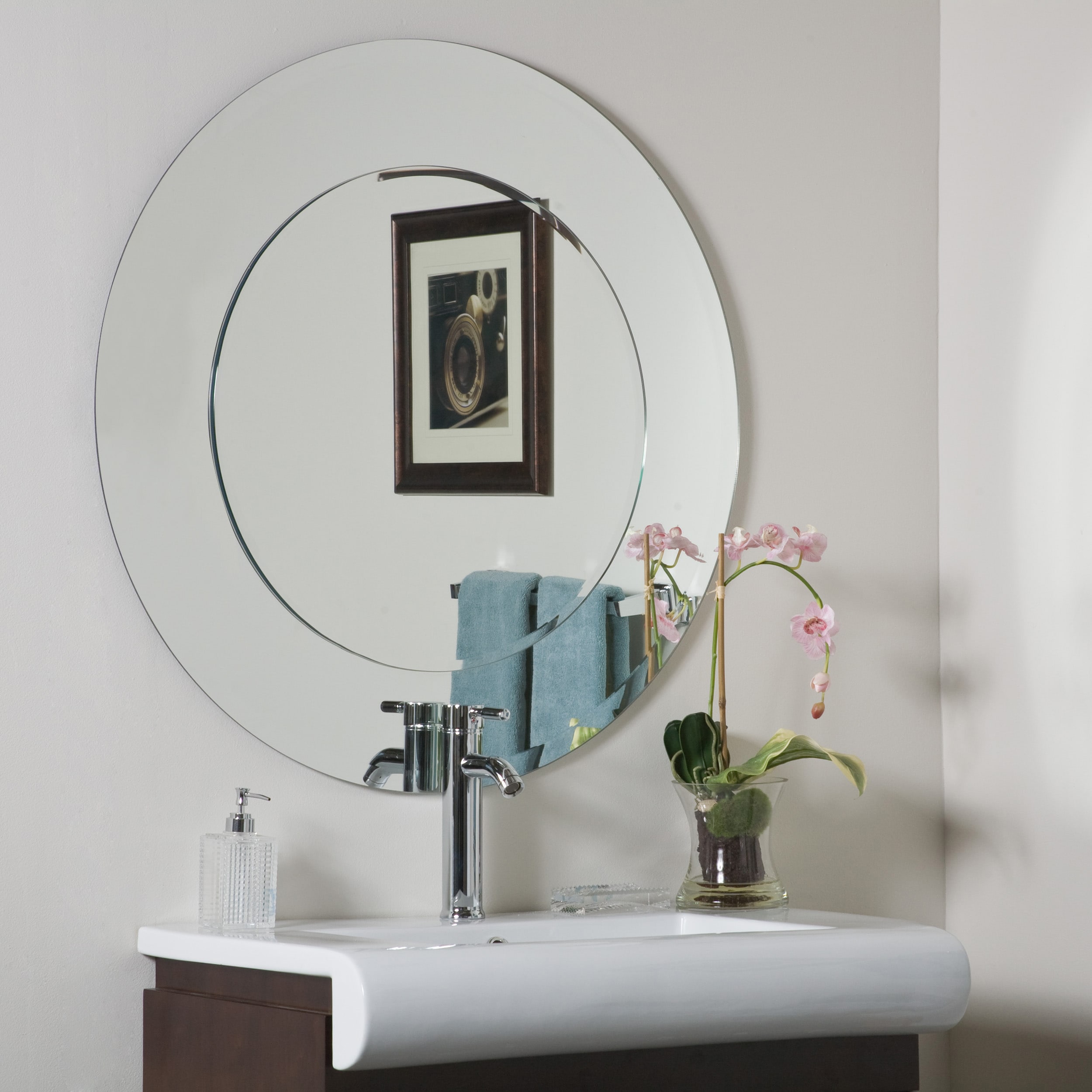 Round Frameless Bathroom Mirror, Frameless Floating Vanity Mirror