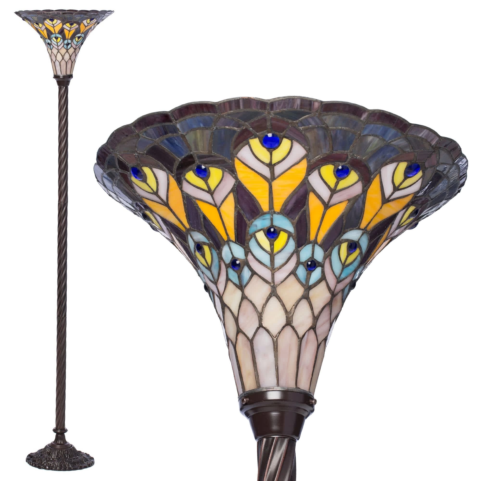 Warehouse of Tiffany TS47+BB75B Copper Grove Linz Tiffany-style Peacock Torchiere
