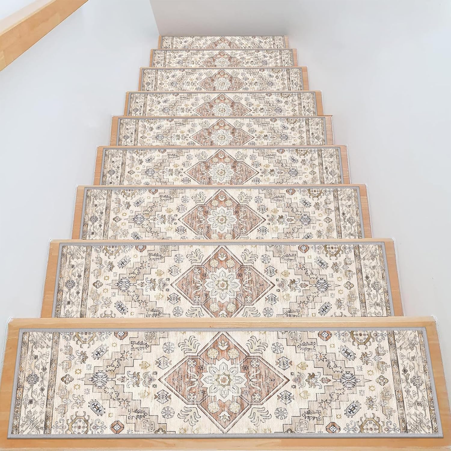 HEBE  Carpet Stair Treads for Wooden Steps Indoor 15 Pack Stair Treads Non Slip Staircase Step Treads Reusable Stair Runner Rugs