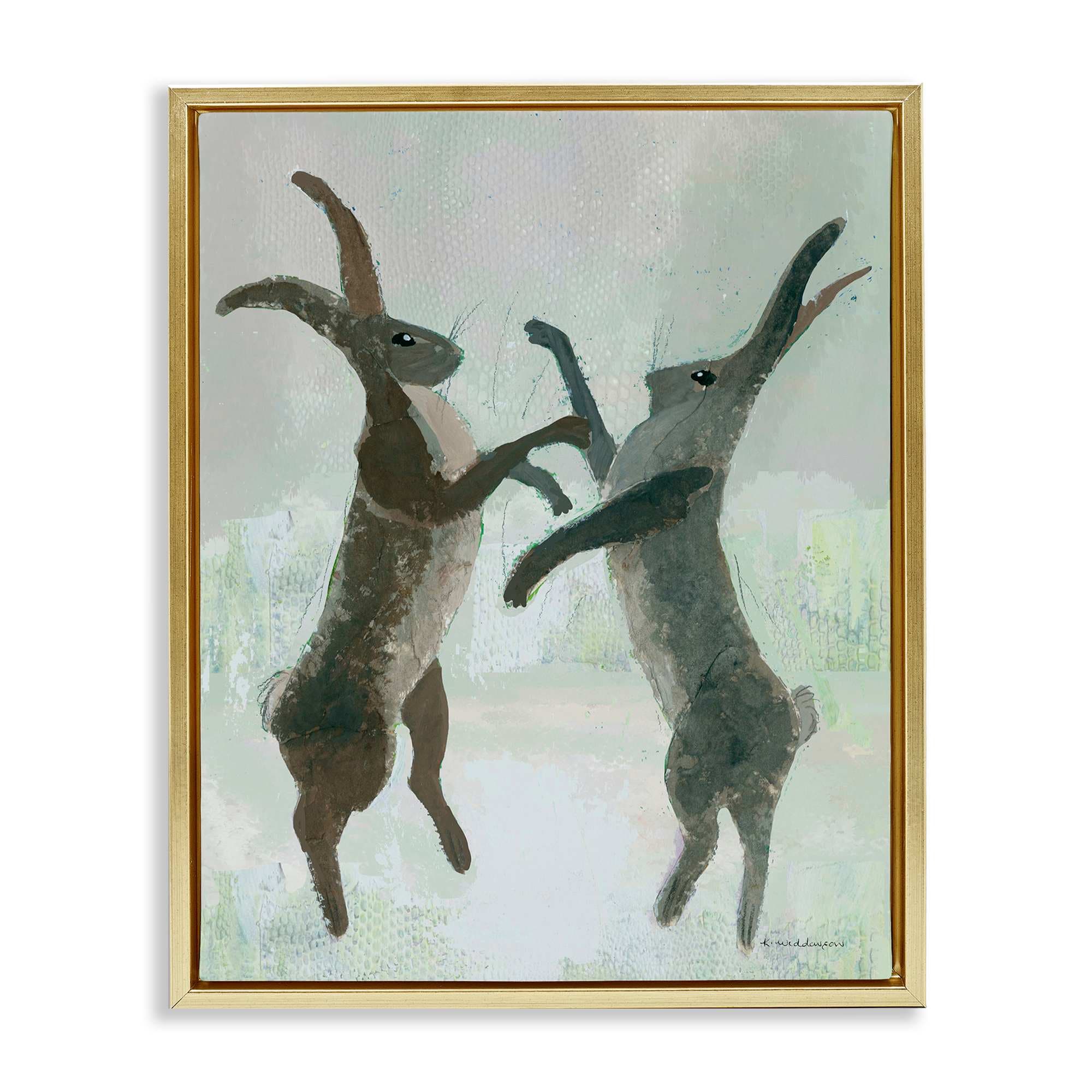 Stupell Industries BT-204-FFG-16X20 Boxing Hares Impression Gold Framed Floater Canvas Wall Art By Kay Widdowson 17 x 21