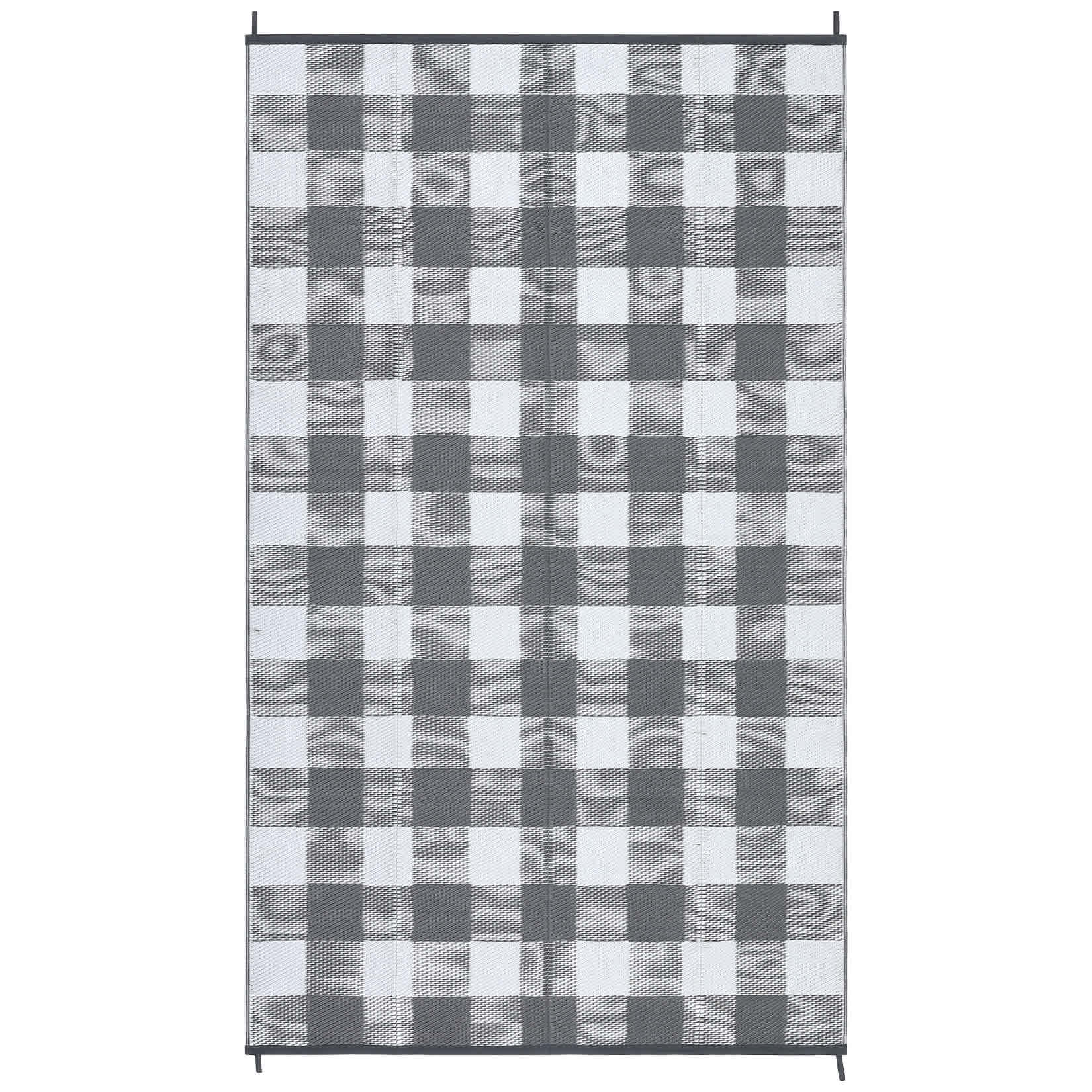 Qeetex LSN-PHO-15567V4T 8 X 10 ft Plastic Gray White Rectangular Beach Front Porches Patio Picnic RV Camping Garage Grid Modern Area Rug