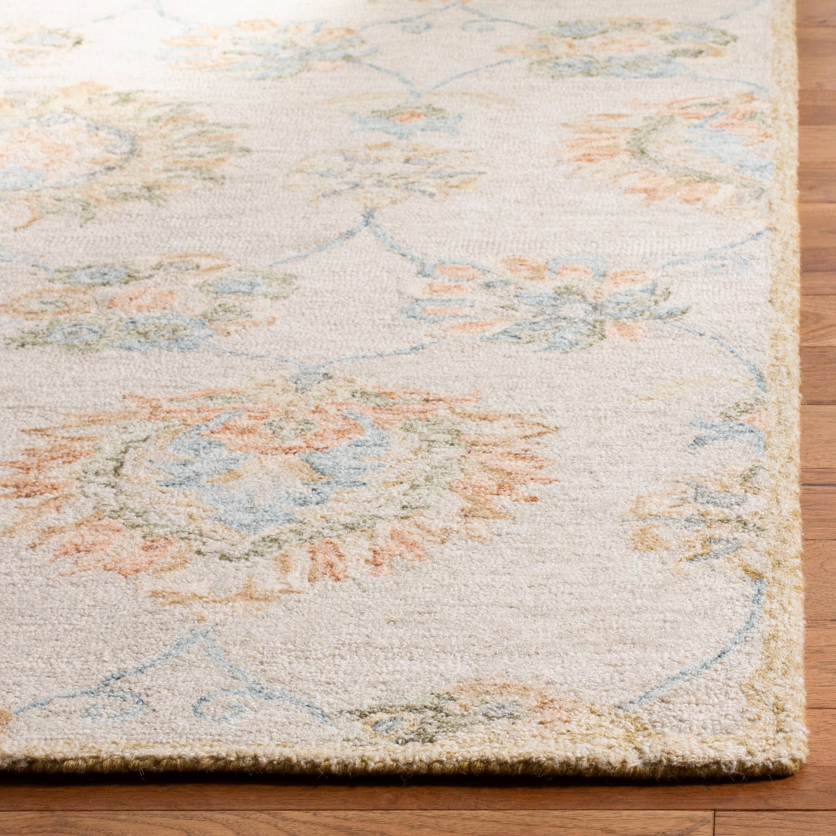 Blossom Beige Sage 8' x 10' Handmade Wool Floral Area Rug