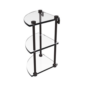 Foxtrot 8 in. L x 15 in. H x 8 in. W 3-Tier Corner Clear Glass Bathroom Shelf in Brushed Bronze Foxtrot 8 in. L x 15 in. H x 8 in. W 3-Tier Corner Clear Glass Bathroom Shelf in Brushed Bronze