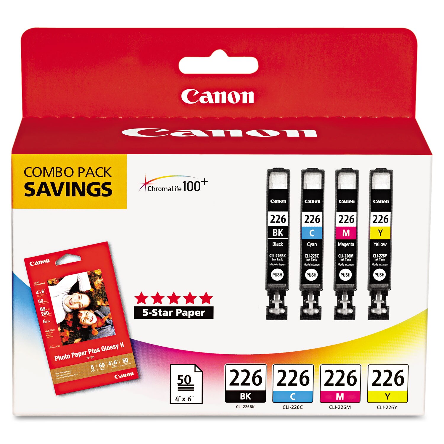 Canon 4546B007 (CLI-226) ChromaLife100+ Ink/Paper Combo Black/Cyan/Magenta/Yellow