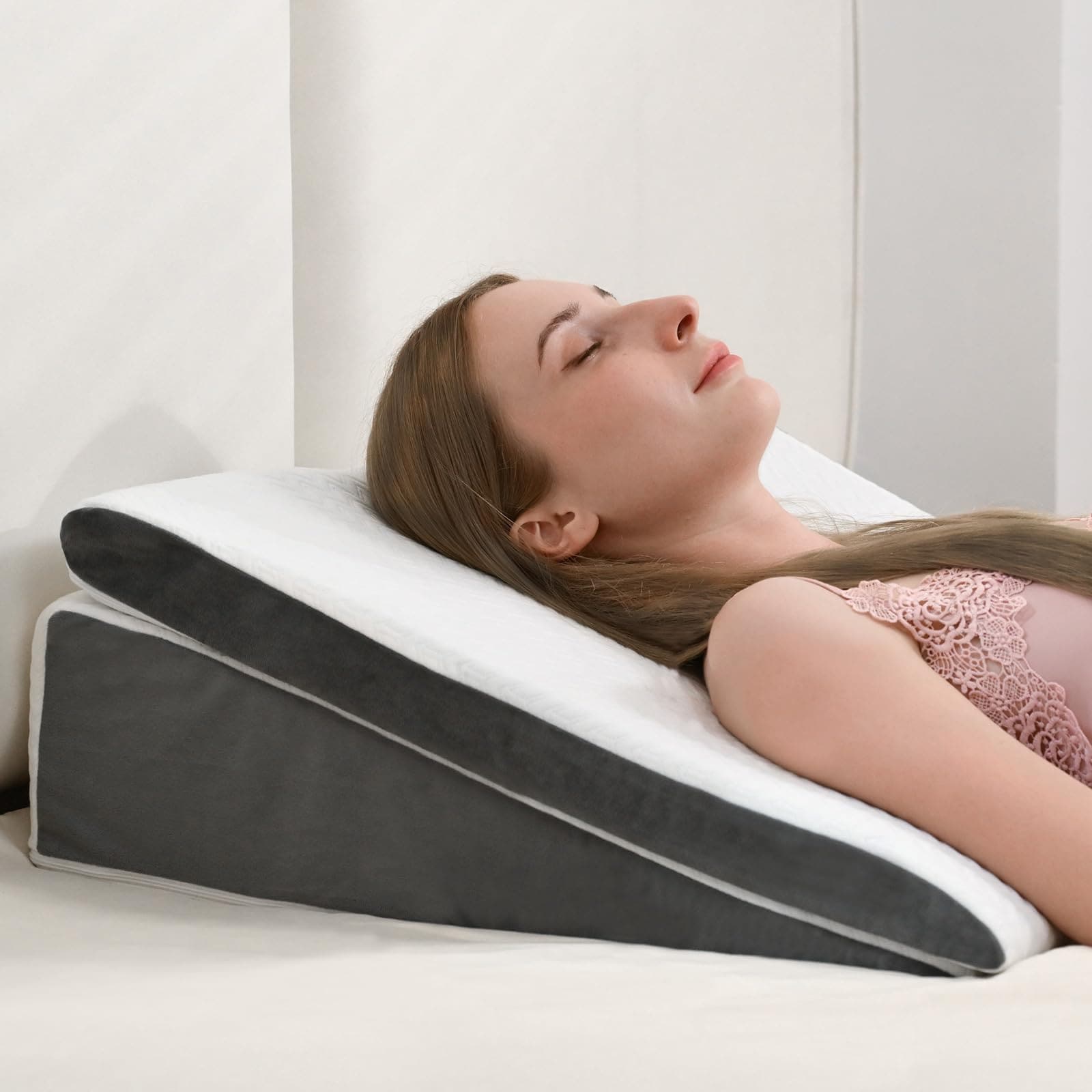 YICSAM 24x22x7.5 Inch Adjustable 2 Piece Memory Foam Wedge Pillows Support Comfort Washable Cover For Sleep And Pain Relief