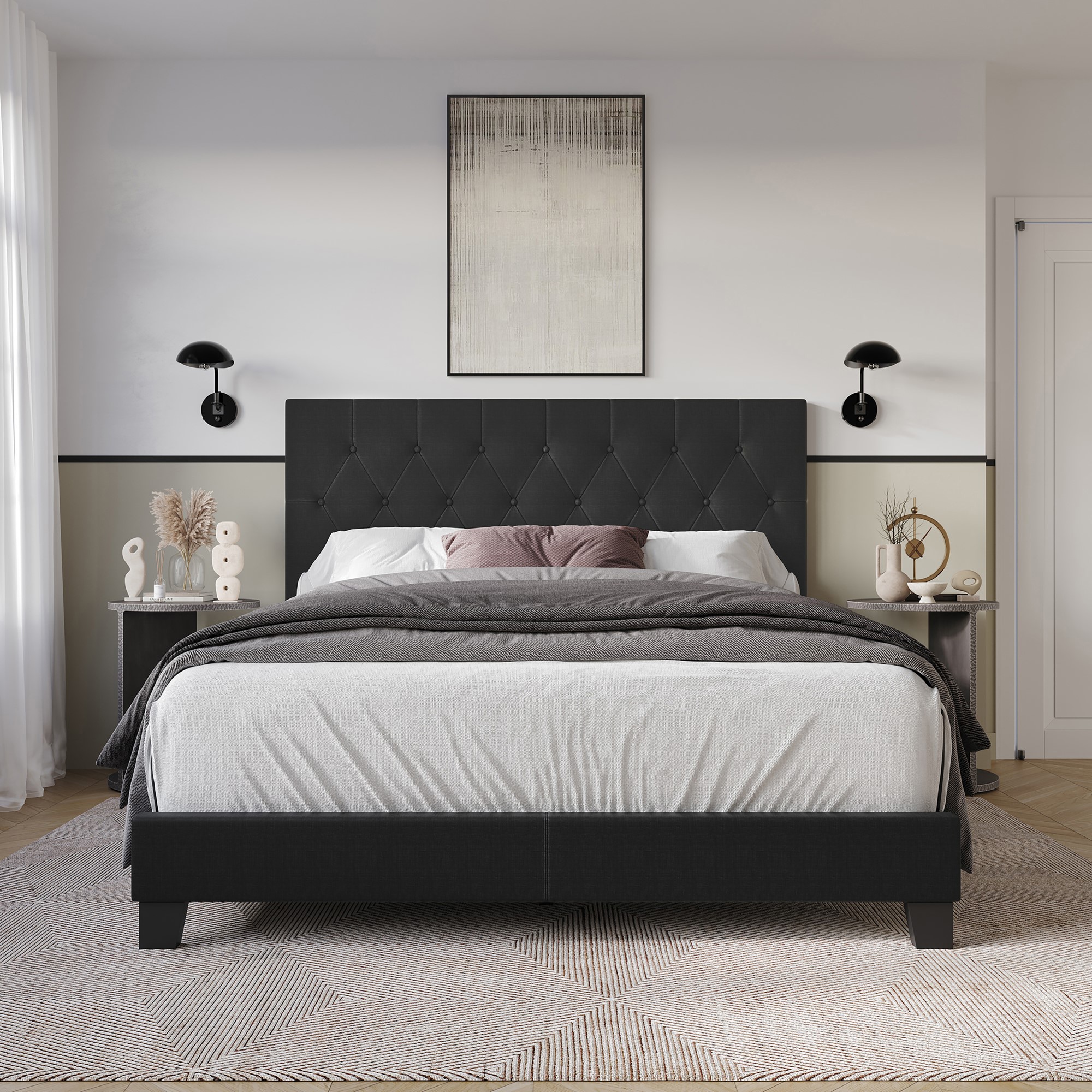 Home Design 80178-351 Dillon Black Full Wood Panel Bed