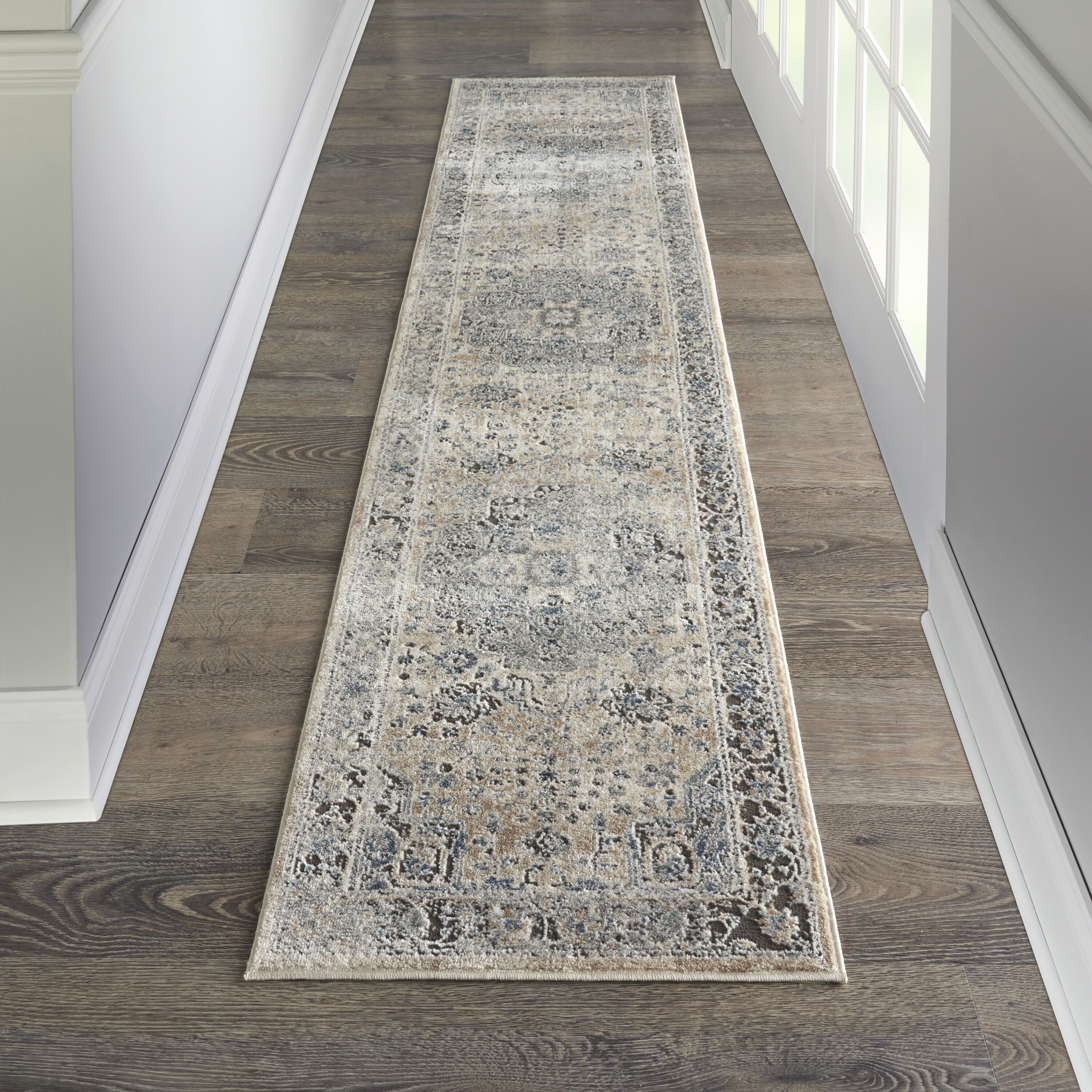 Nourison 099446749529 Concerto 2 x 10 (ft) Loomed Polypropylene Beige/Grey Rectangular Indoor Floral/Botanical Runner rug