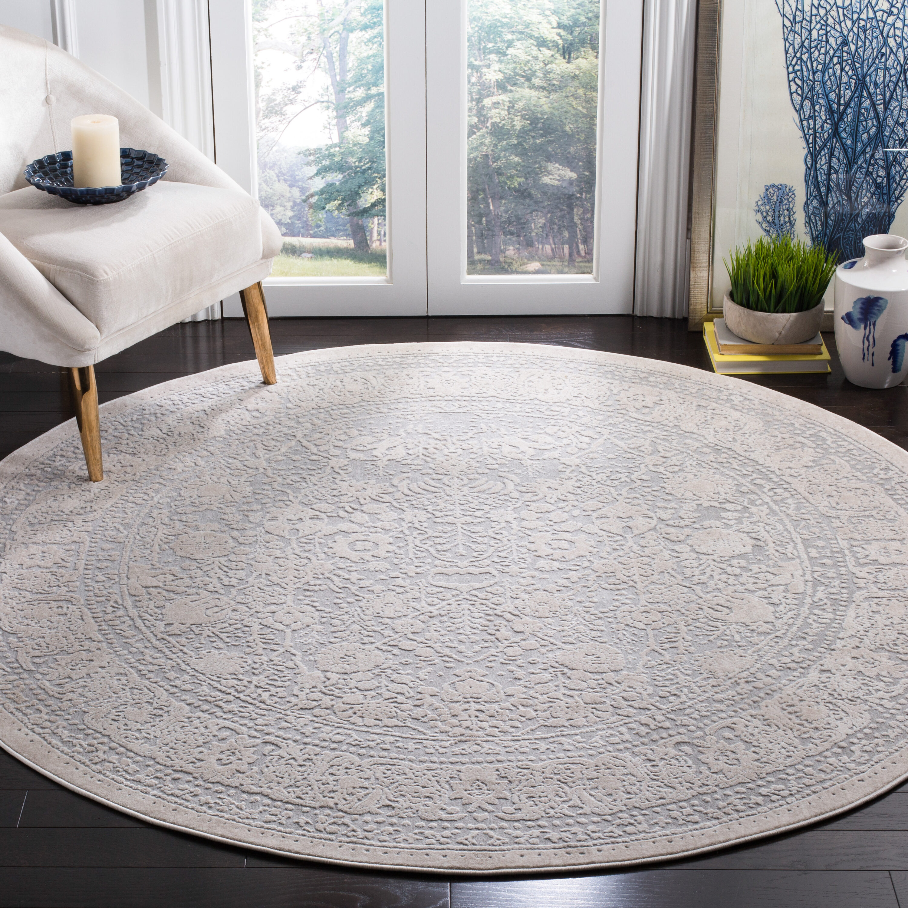 Safavieh Reflection 663C Light Grey Cream 5 x 5 Round Area rug in the ...
