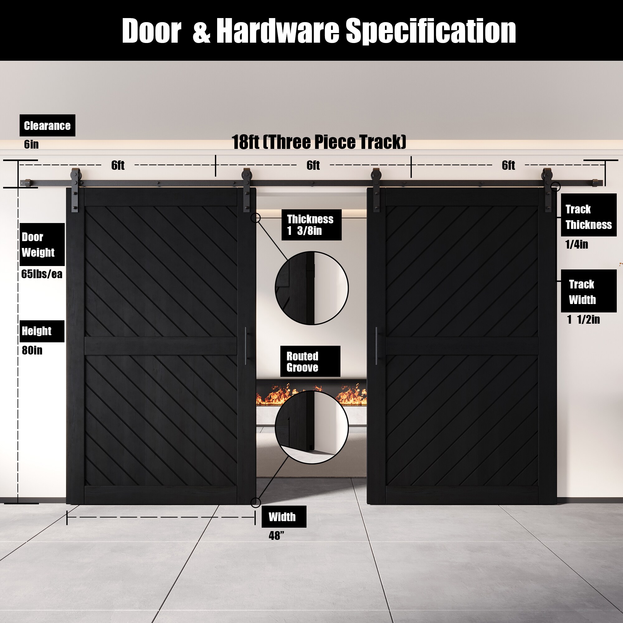 HOMACER YT2H216C-XT2-4880-BK Barn-Doors - View #2