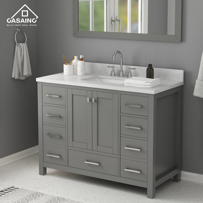 CASAINC 48-in Gray Undermount Single Sink Bathroom Vanity with Carrara ...