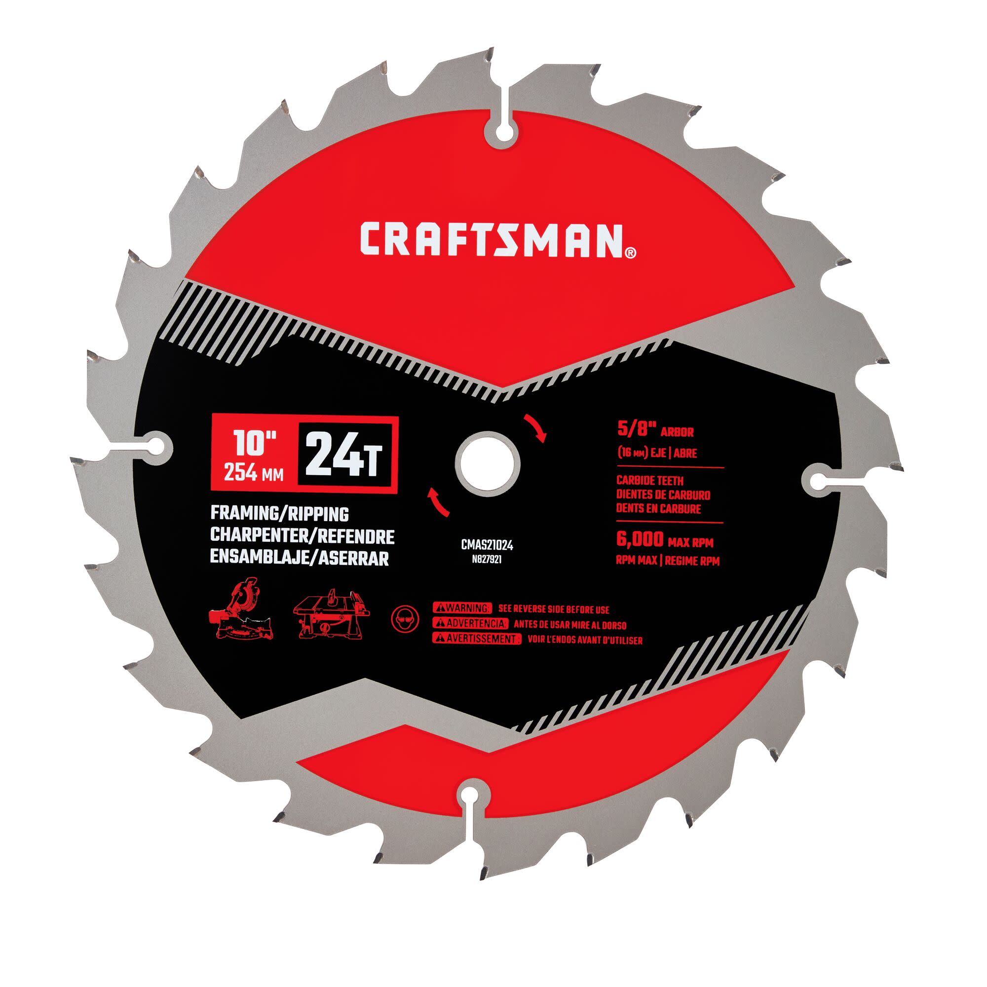 10-in 24-Tooth Rough Finish Carbide Miter/Table Saw Blade | - CRAFTSMAN CMAS21024