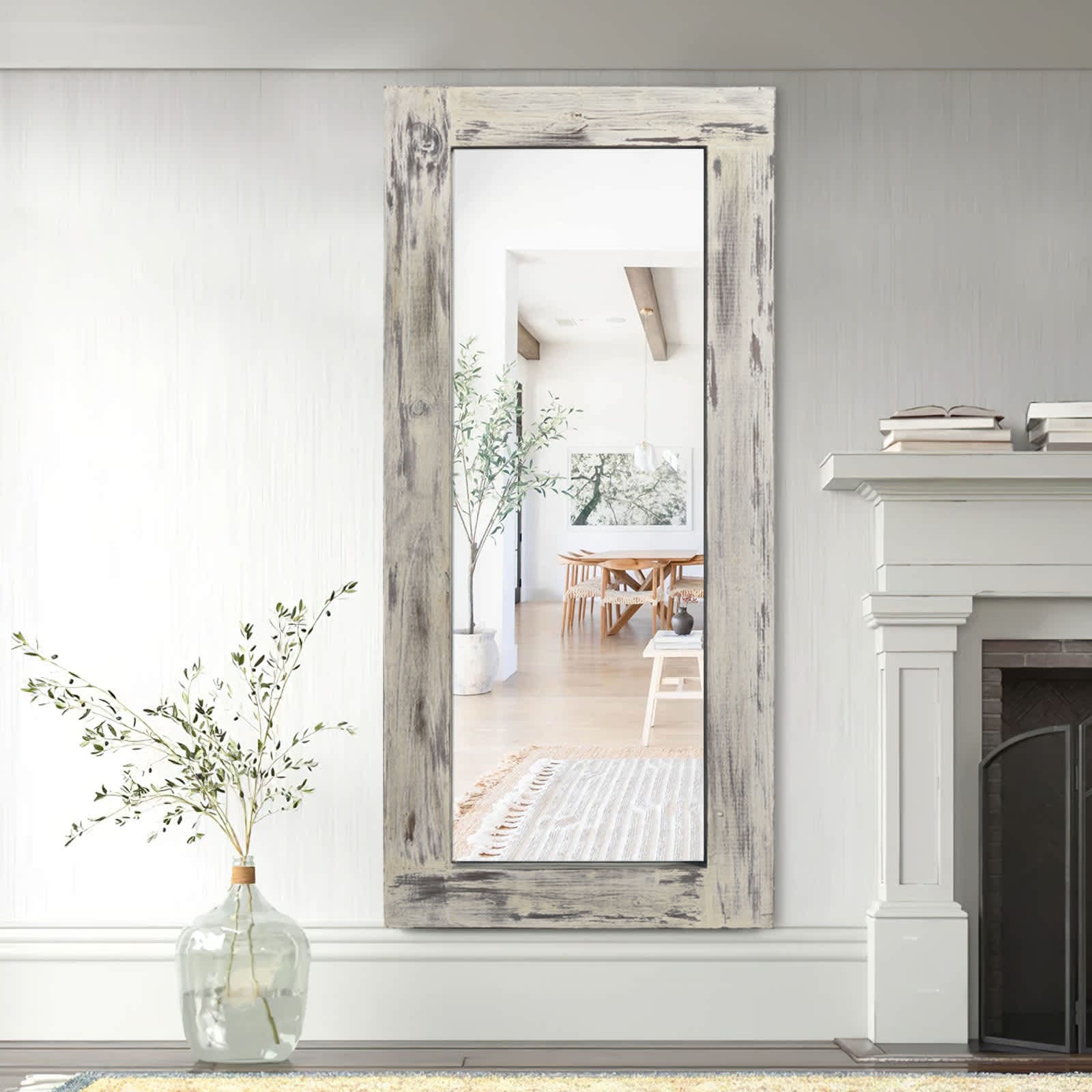 Misty Moon LW0402-JJ01327ZZD 58x24 inch Solid Wood Right Angled Rectangular White Full-length Mirror (without Bracket)