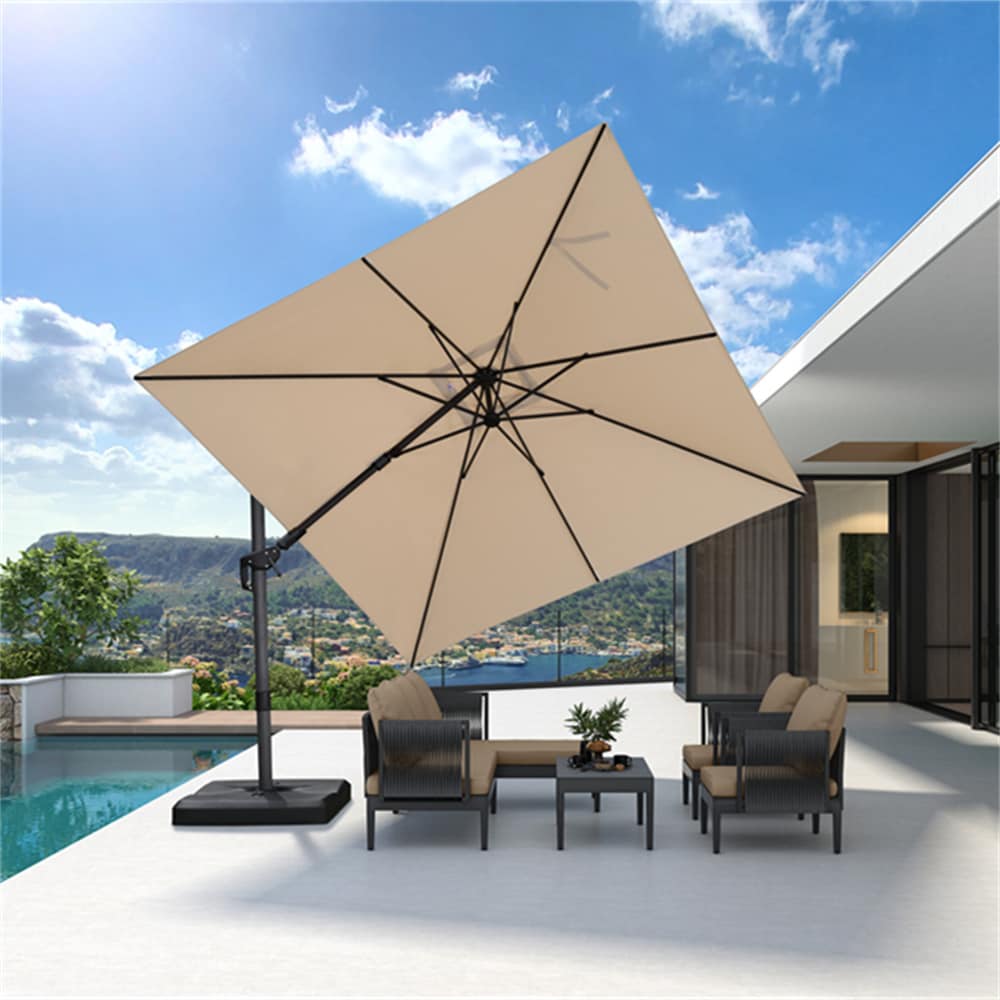 PURPLE LEAF LS04XHSDXZ10-KK 10-ft Aluminum Beige Crank Cantilever Patio Umbrella