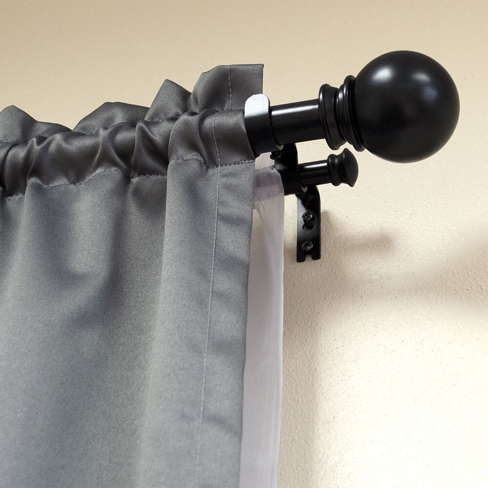 Lumino Ball 42-in to 120-in Black Steel Double Curtain Rod with Finials ...