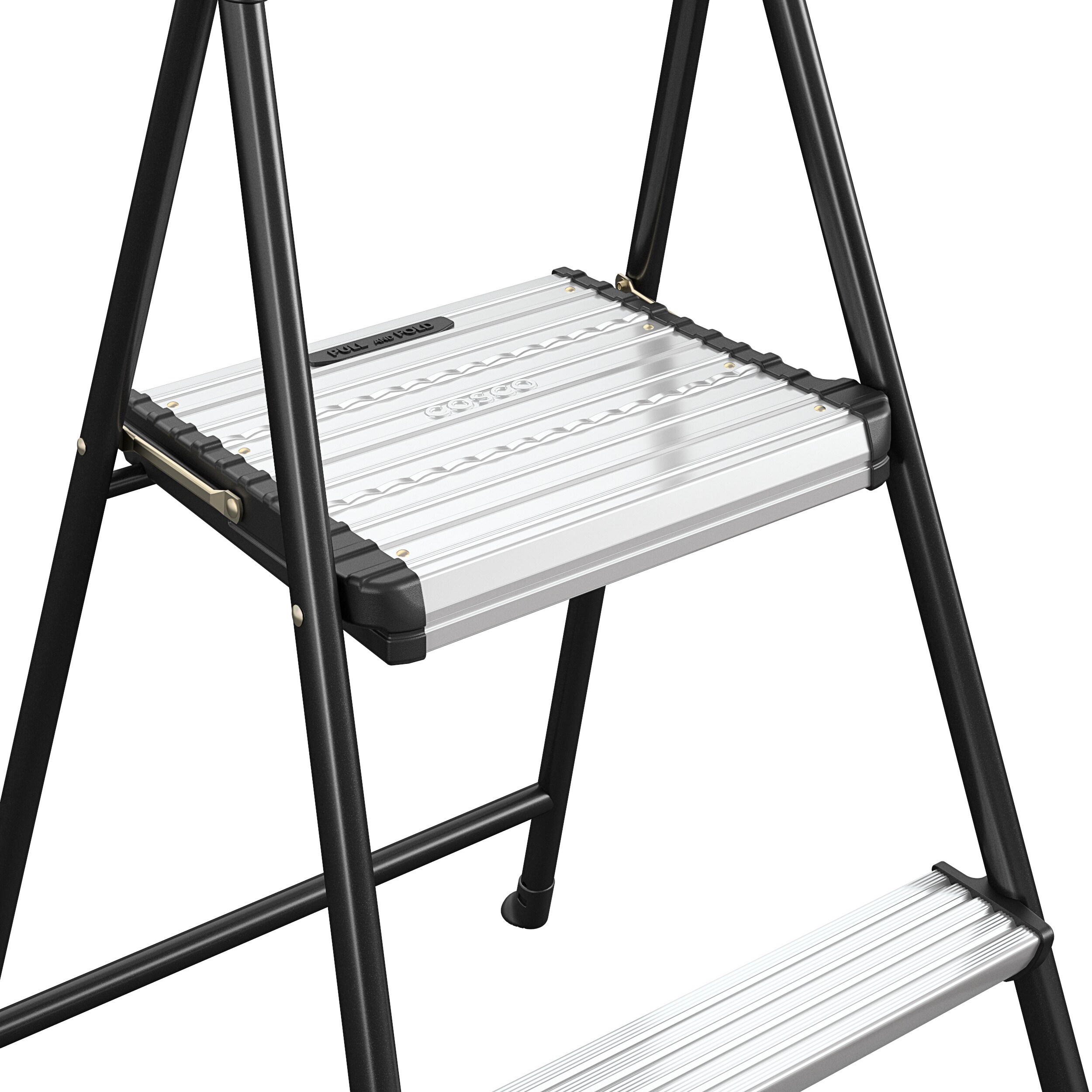 Compact 40.75" Black Foldable Steel Step Stool with Rubber Grip