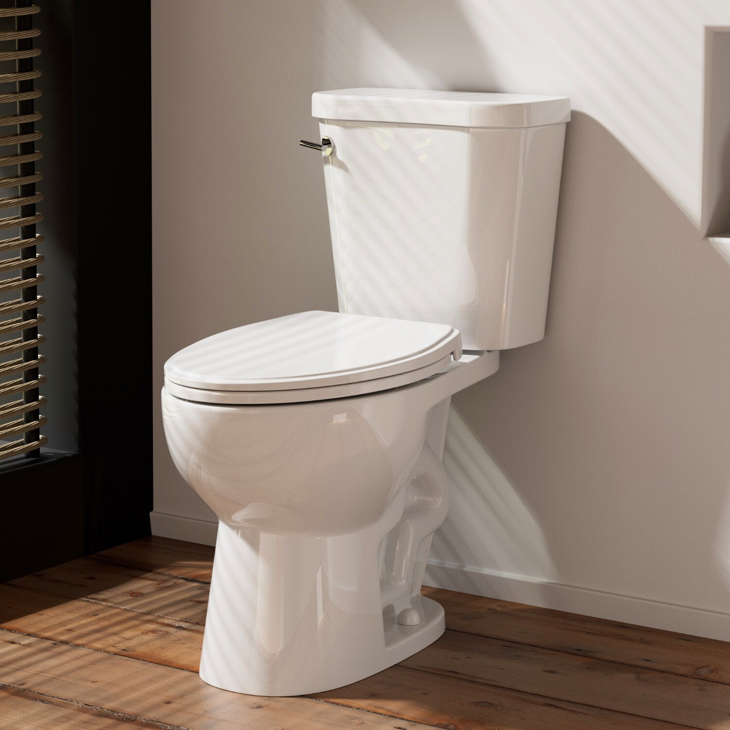 Los Flexi White Elongated Chair height Soft Close 2-piece Toilet 12-in Rough-In 1.28 GPF #LSLF017T01-A