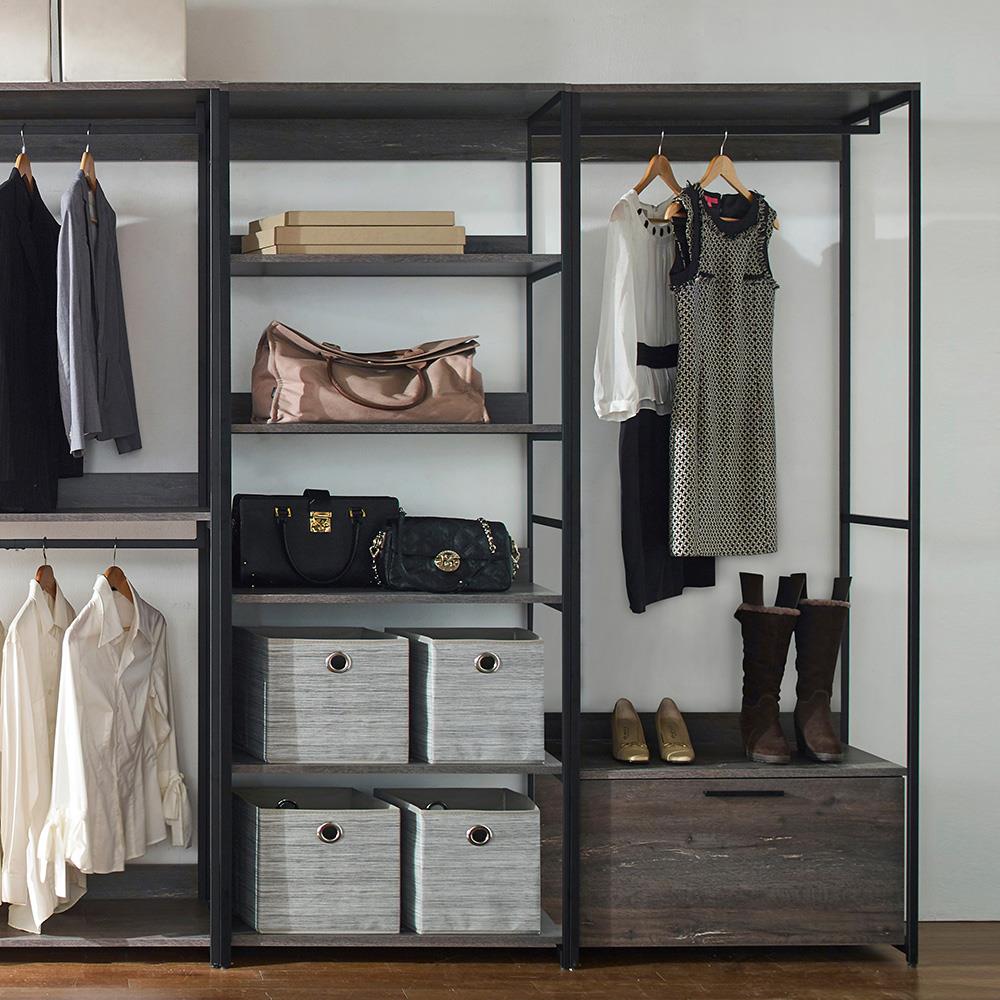 Klair Living Monica Wood and Metal Walk-In Closet with 5 Shelves in Rustic Gray