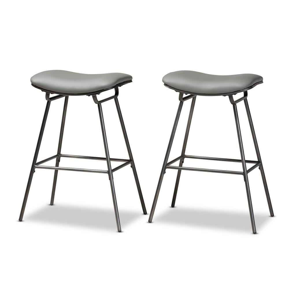 Baxton Studio 159-2PC-9844-LW Jette Set of 2 Grey/Dark Grey 30.3-in H Bar height Saddle Seat Upholstered Metal Backless Bar Stool
