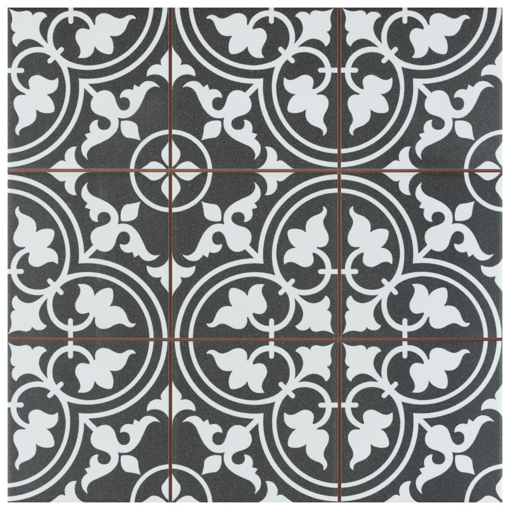 Affinity Tile FPEHMCBK Harmonia Classic Black 13-in x 13-in Matte Ceramic Encaustic Standard Floor and Wall Tile ( 12.0-sq ft Carton )