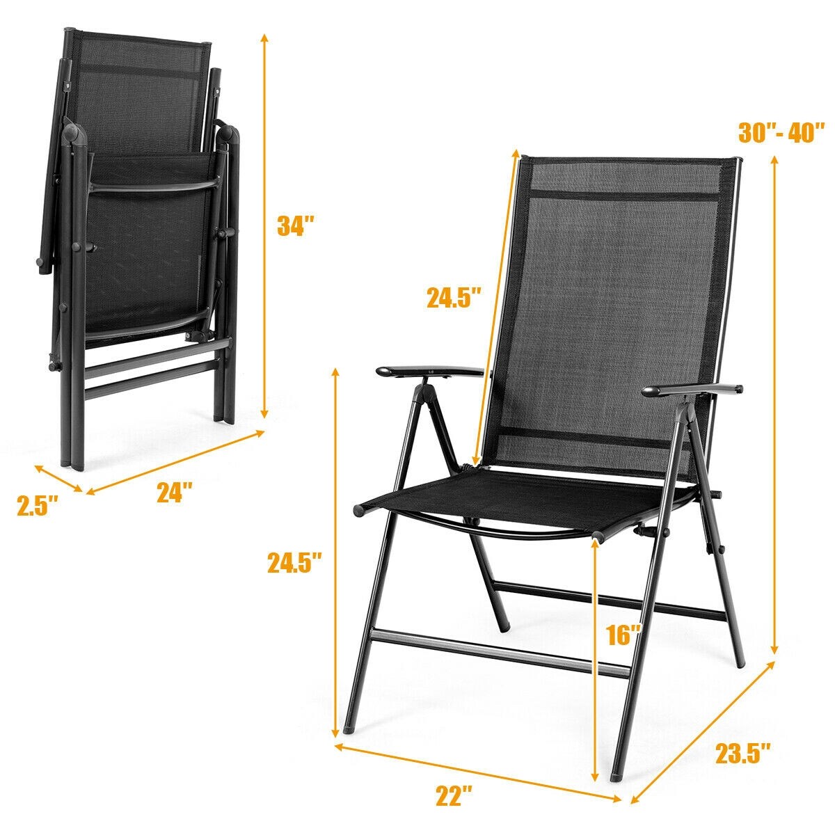 Mondawe 2 Black Steel Frame Stationary Zero Gravity Chair with Black ...