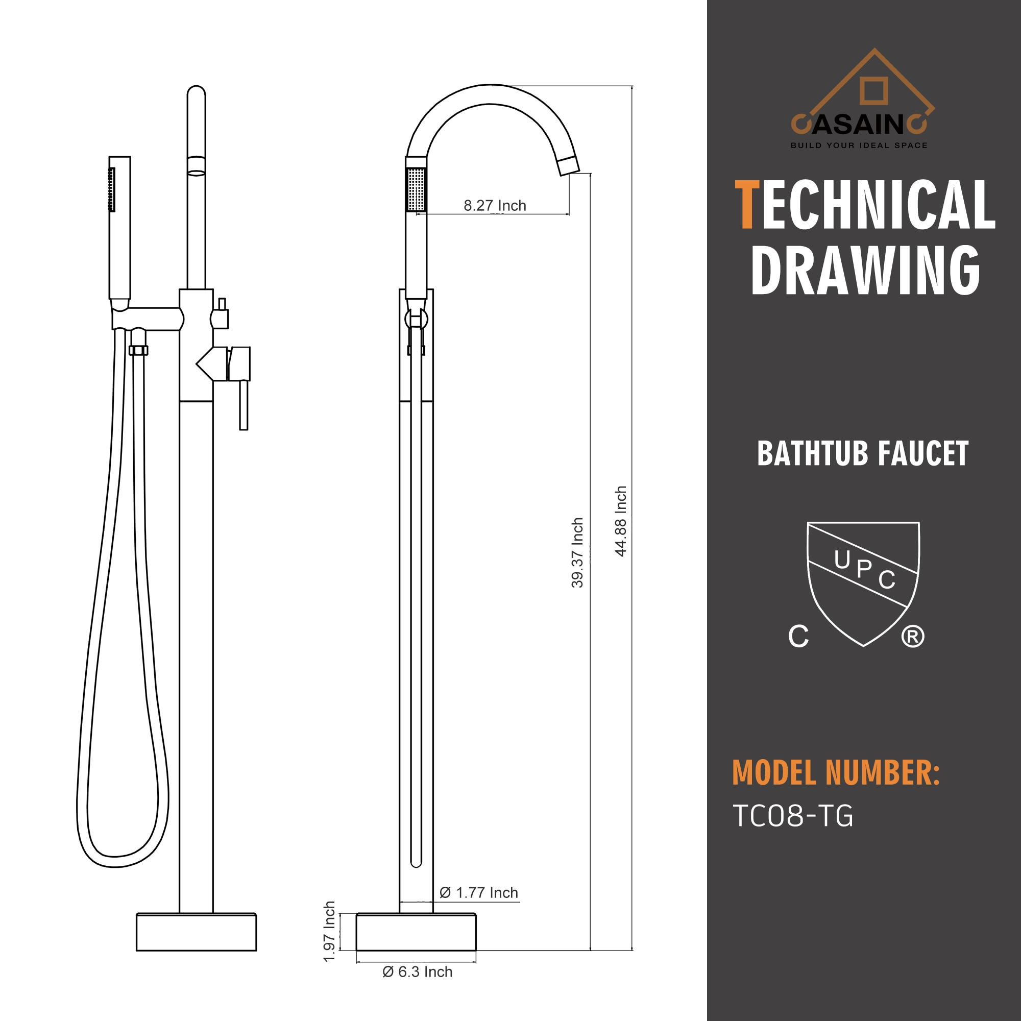 CASAINC TC08-TG Roman-Tub-Faucets - View #5