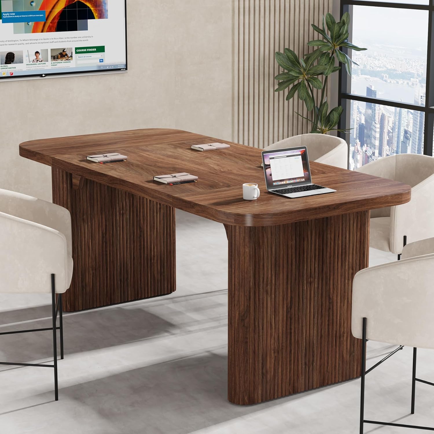 Tribesigns Brown 4 to 6 Person Rectangular Conference Table 62.2 W x 29 ...