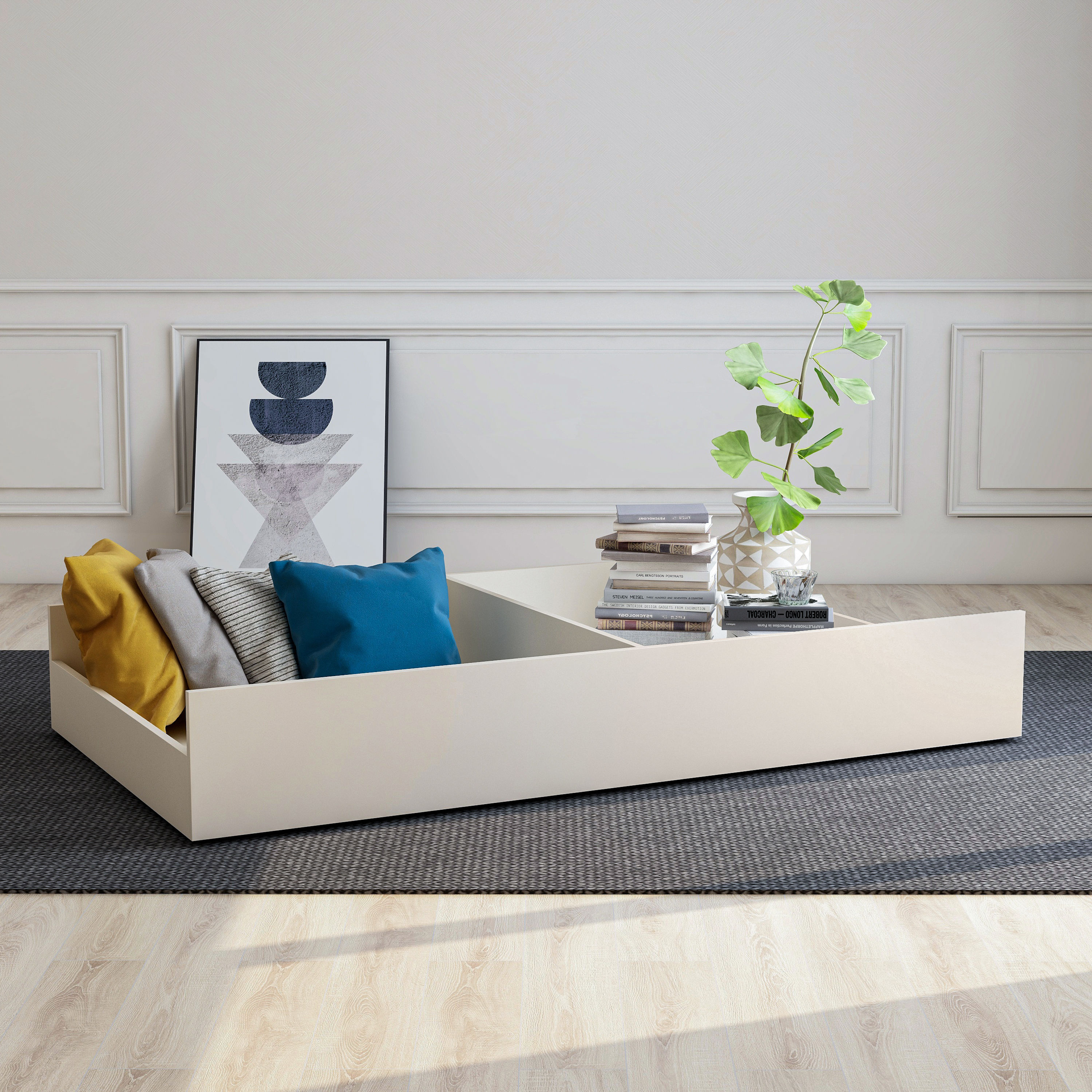 Furniture of America IDF-7901TR Sherborne Pearl White Twin Wood Trundle Bed with Storage