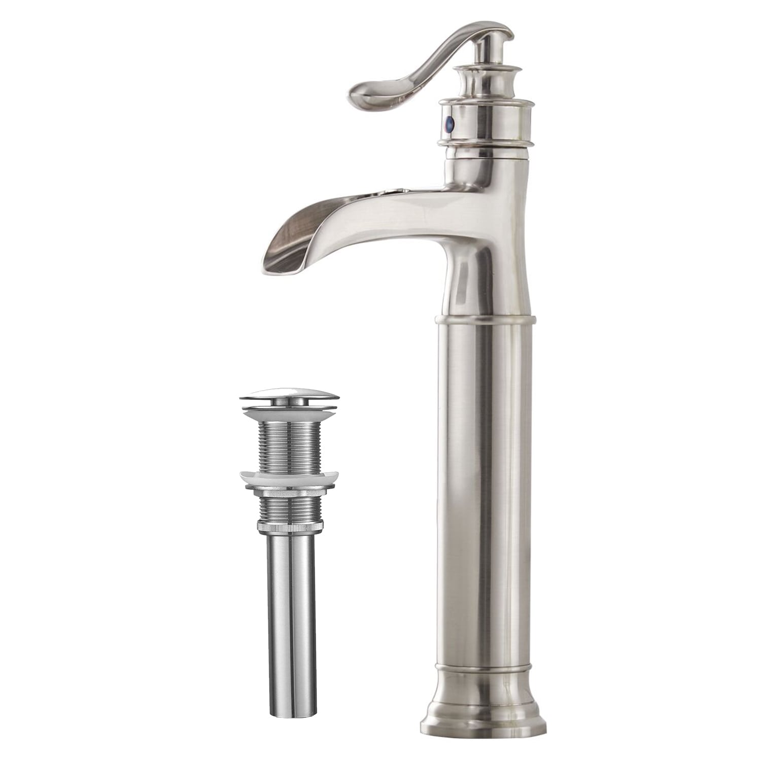 BWE A-96556H-N Brushed Nickel Vessel 1-handle WaterSense Waterfall Commercial/Residential Handle Bathroom Sink Faucet with Drain