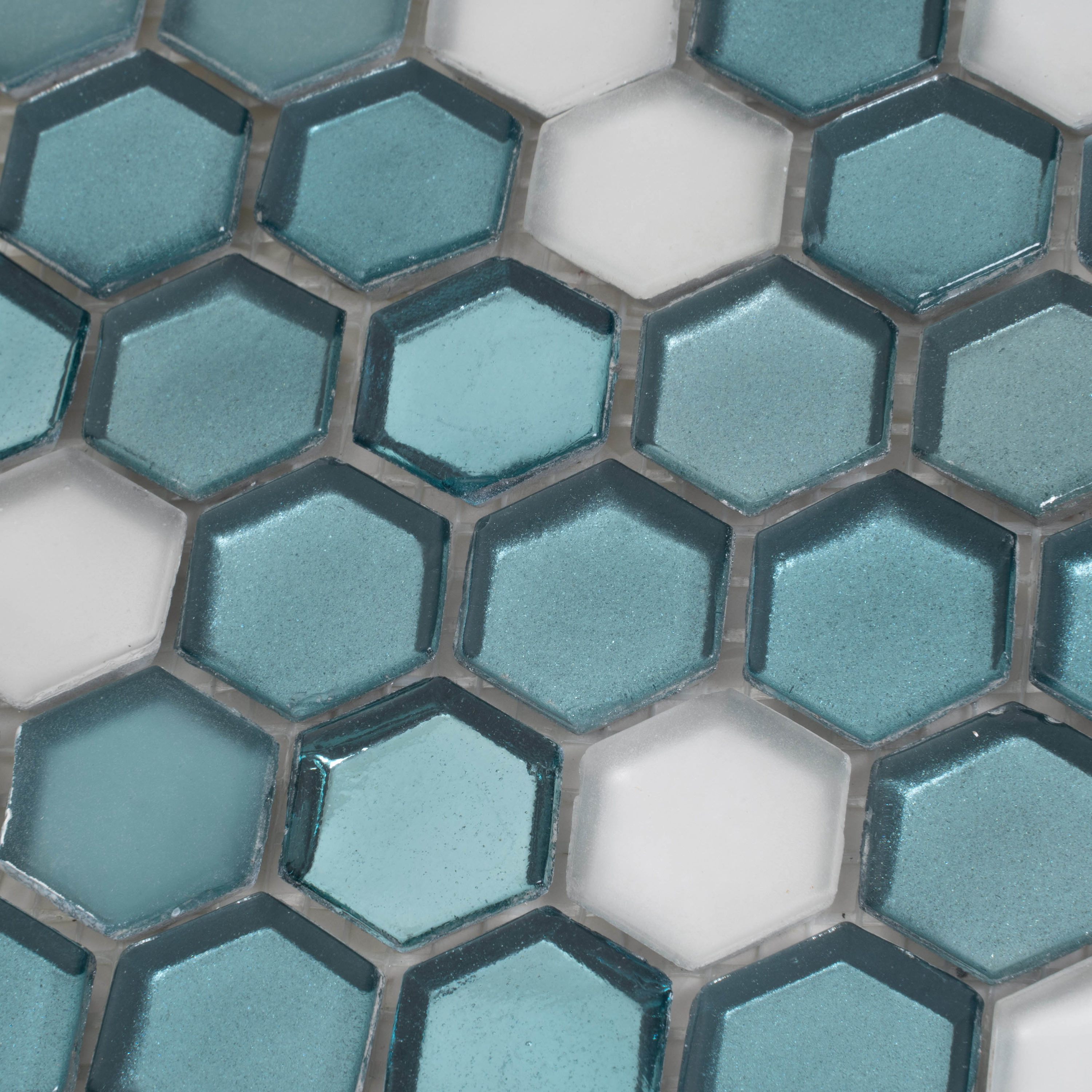 11" x 12" Blue and White Glass Hexagon Mosaic Tile